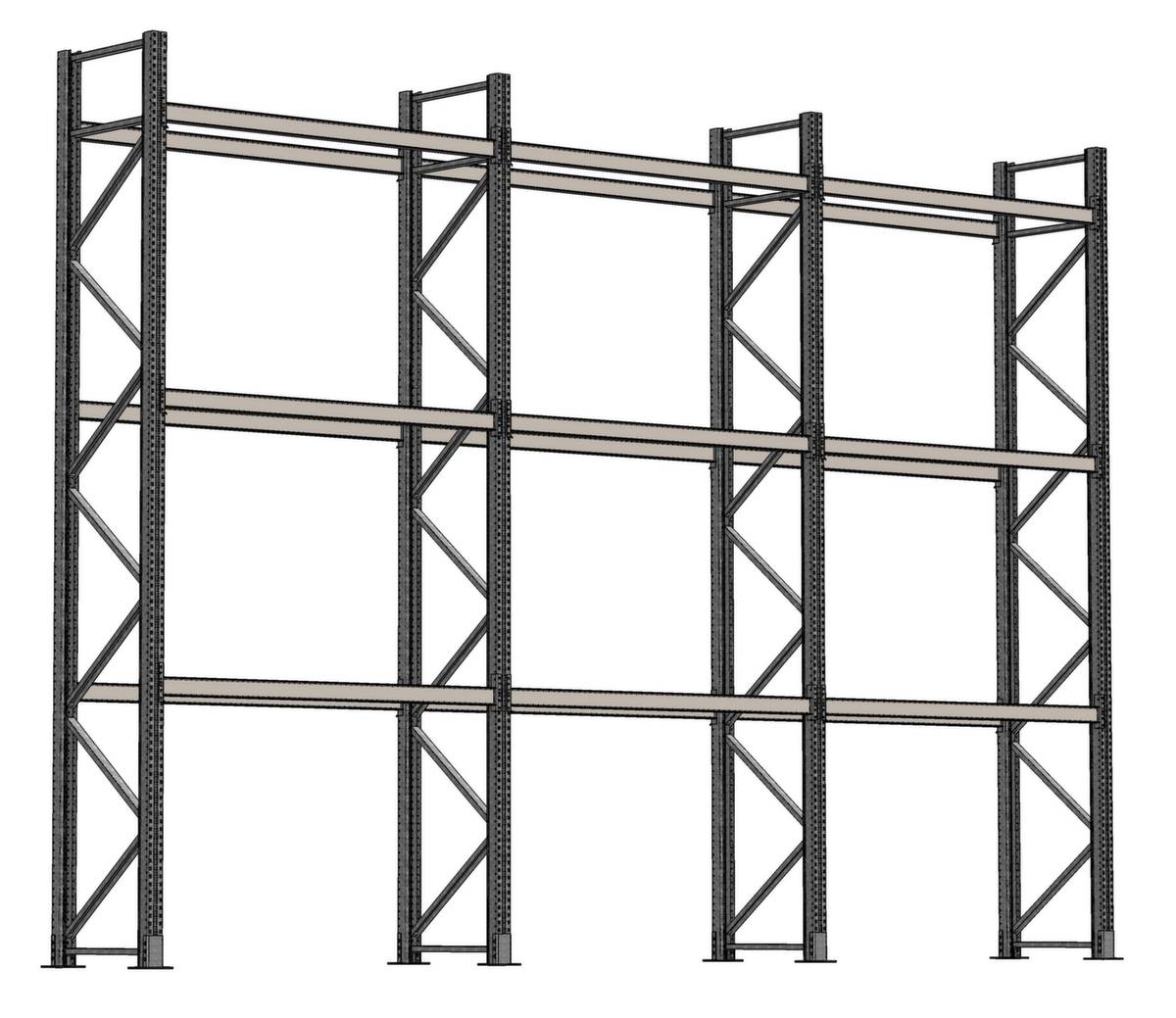 Palettenregal,Grund+2xAnbau,HxBxT 6000x5965x1100mm,Fachl. 1000kg,4 Ebenen,24 Stellplätze,Ständer feuerverzinkt-2