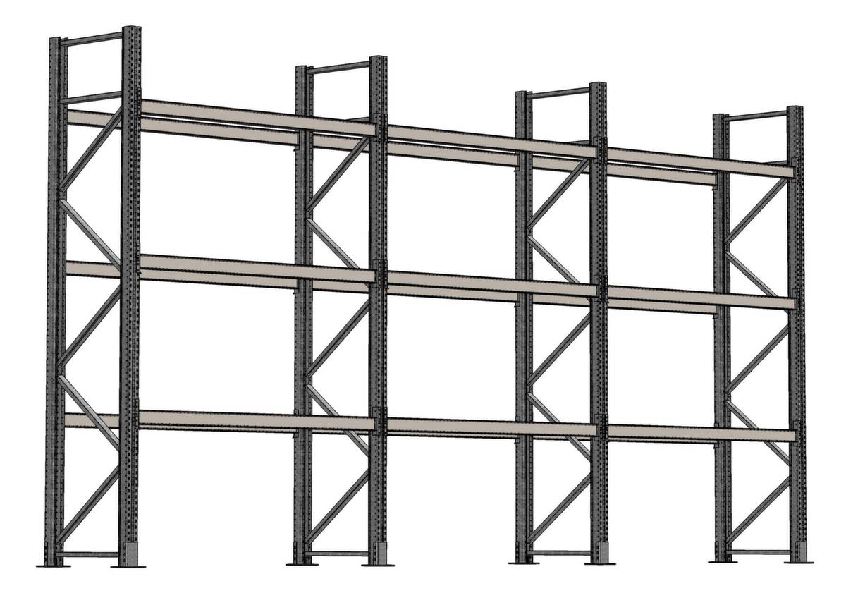 Palettenregal,Grund+2xAnbau,HxBxT 4500x5965x1100mm,Fachl. 1000kg,4 Ebenen,24 Stellplätze,Ständer feuerverzinkt-2