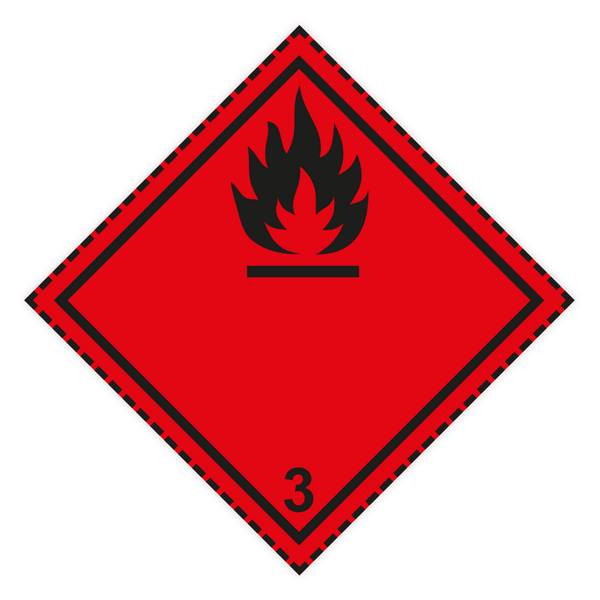 Gefahrzettel Klasse 3, Entzündbare flüssige Stoffe, Aufkleber, Folie, 100 x 100 mm, 10 St./ VE