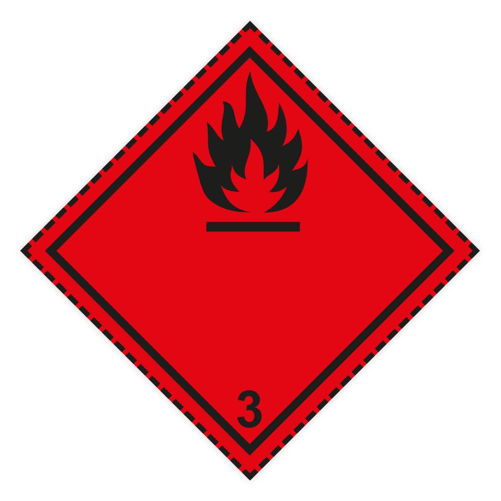 Gefahrzettel Klasse 3, Entzündbare flüssige Stoffe, Aufkleber, Folie, 100 x 100 mm, 10 St./ VE-0