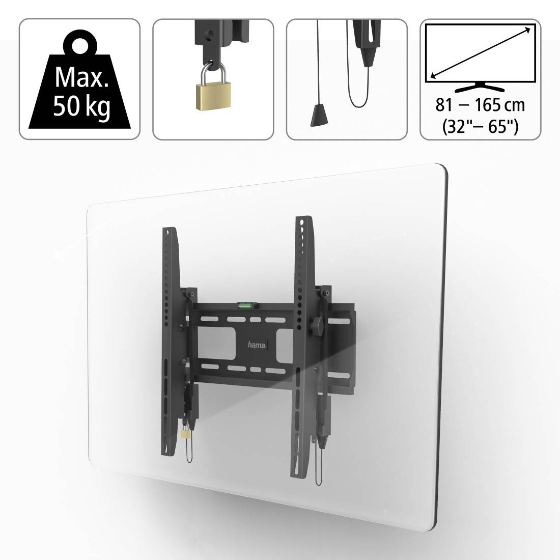 hama 00220859 TV-Wandhalterung, neigbar, Diebstahlschutz, 165 cm (65") bis 50 kg-1