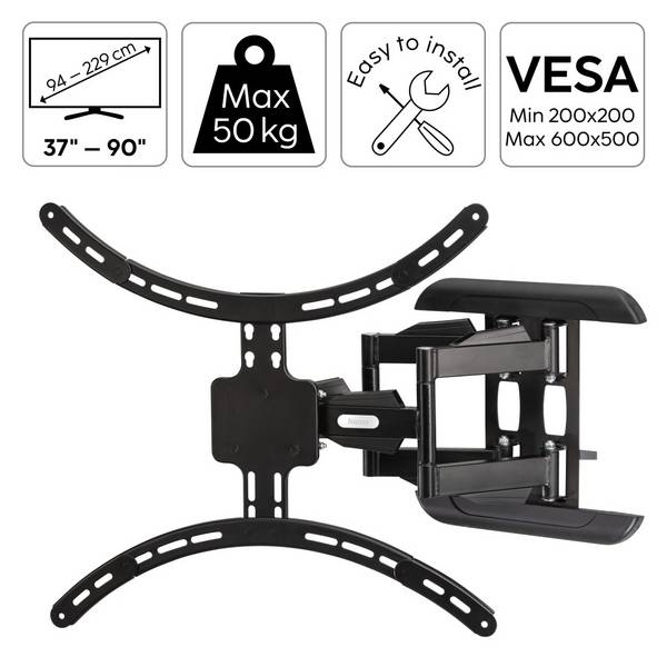 hama 00220837 TV-Wandhalterung, schwenkbar, neigbar, ausziehbar, 229 cm (90") bis 50 kg