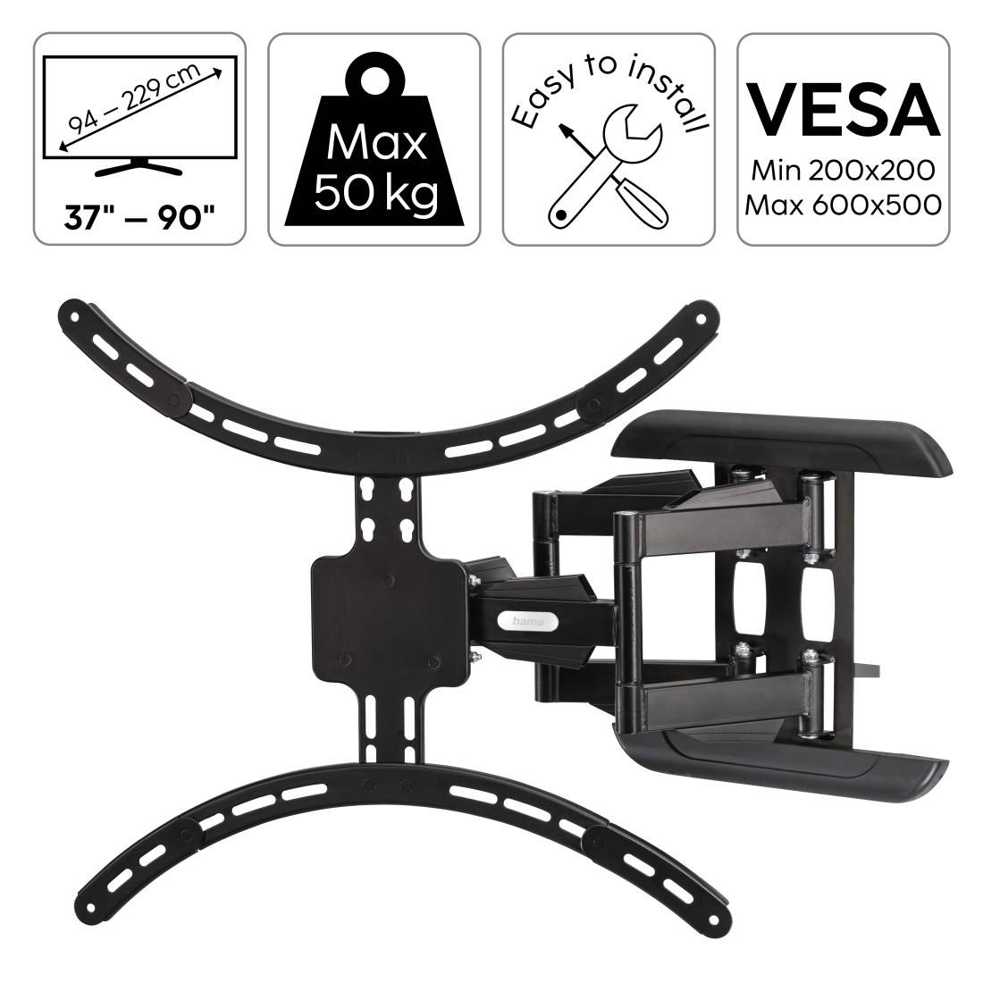 hama 00220837 TV-Wandhalterung, schwenkbar, neigbar, ausziehbar, 229 cm (90") bis 50 kg-0
