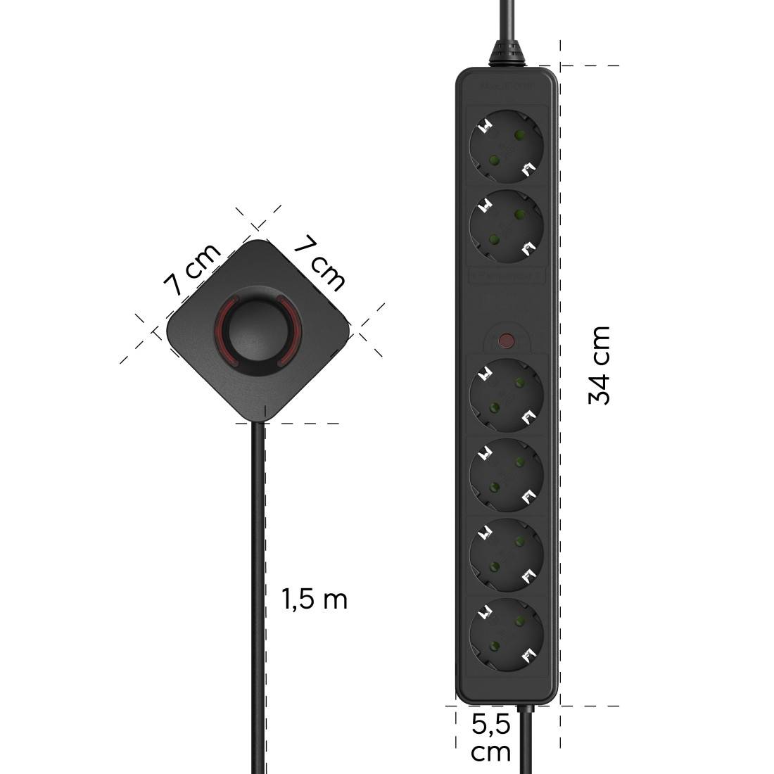 hama 00223142 Steckdosenleiste, 6-fach, Fußschalter, 3 m (2x 1,5m ink. Schalter), Schwarz-3