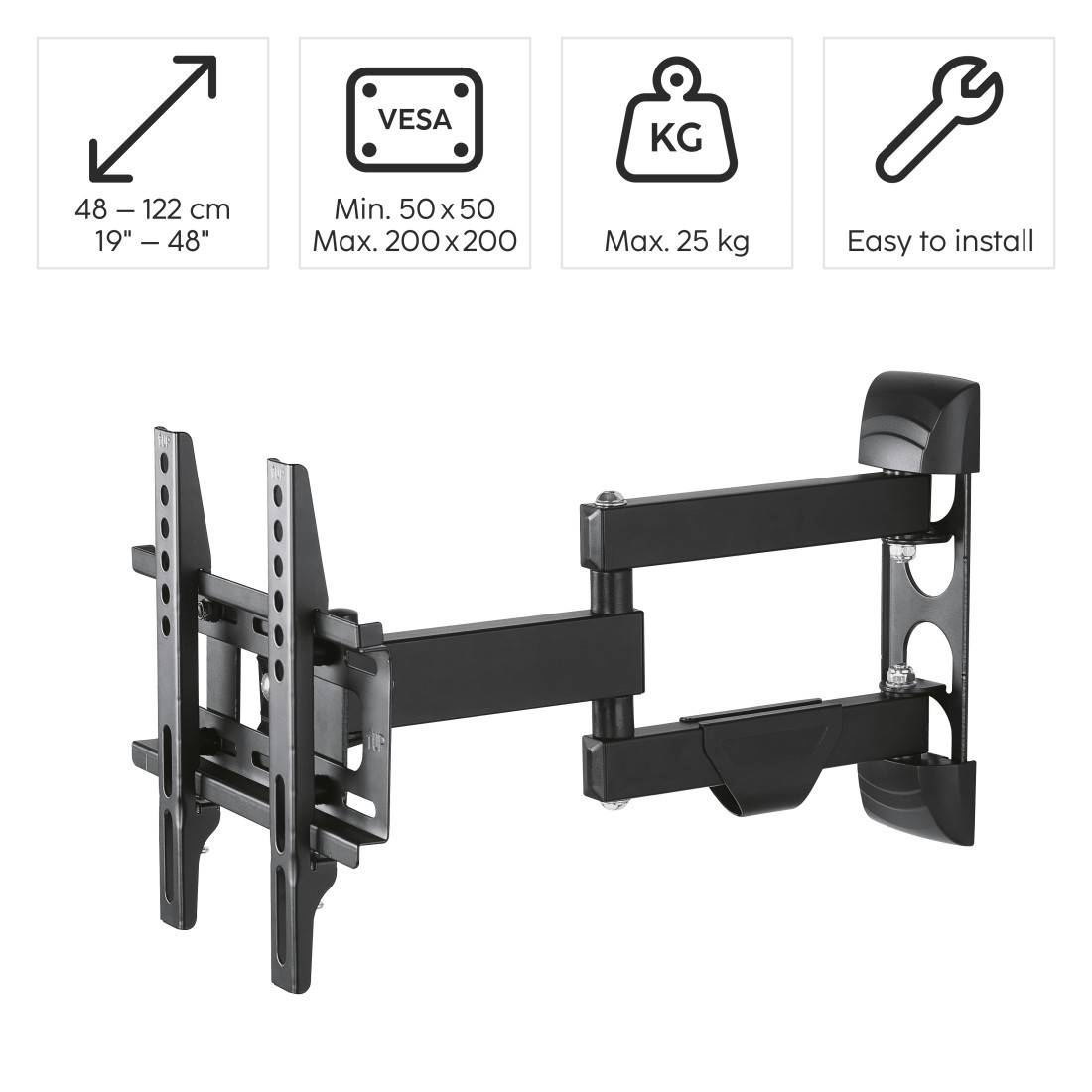 hama 00220840 TV-Wandhalterung, schwenkbar, neigbar, ausziehbar, 127 cm (50"), bis 25 kg-1