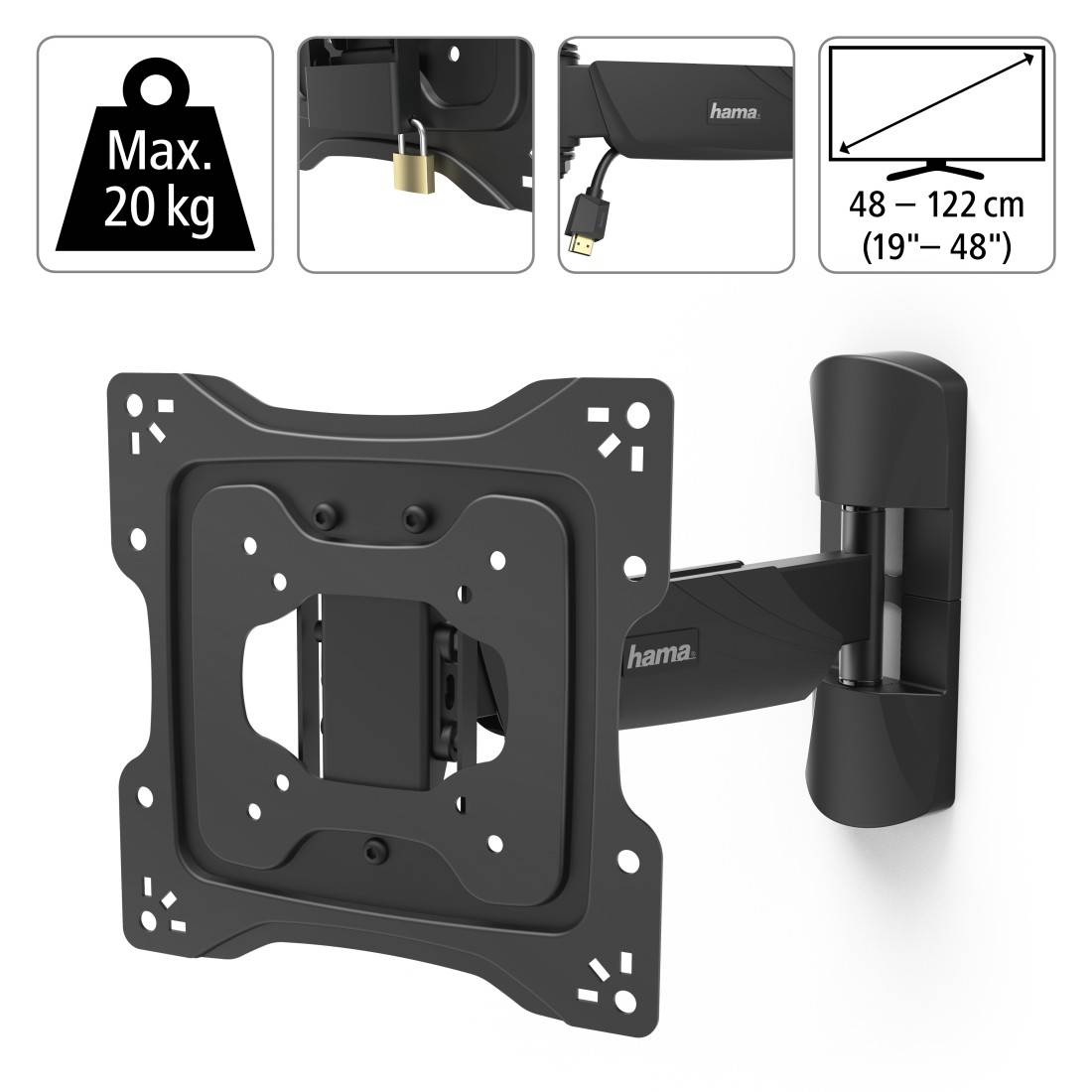 hama 00220864 TV-Wandhalterung, schwenkbar, neigbar, Diebstahlschutz, 122 cm (48"), 20 kg-1