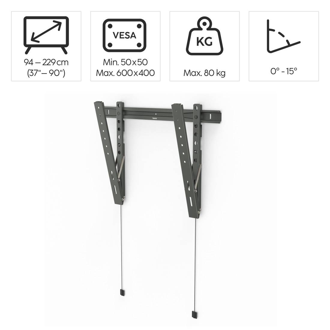 hama 00220846 TV-Wandhalterung TILT "Ultraslim", 229 cm (90"), 600x400, flach, Anthrazit-1