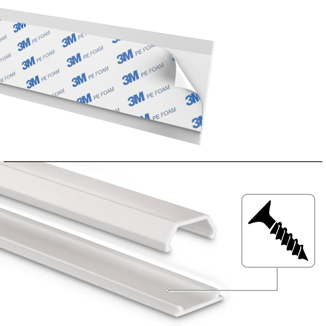 hama 00220981 Kabelkanal, 3 Stück, selbstklebend, eckig, 100 x 2,1 x 1 cm, PVC, Weiß-2