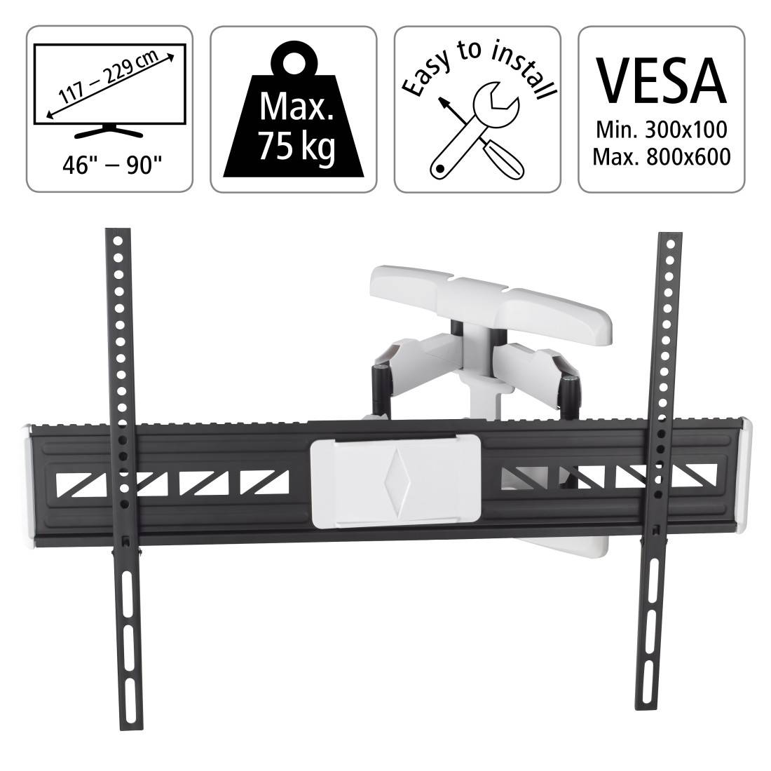 hama 00220838 TV-Wandhalterung, schwenkbar, neigbar, ausziehbar, 229 cm (90") bis 75 kg-1