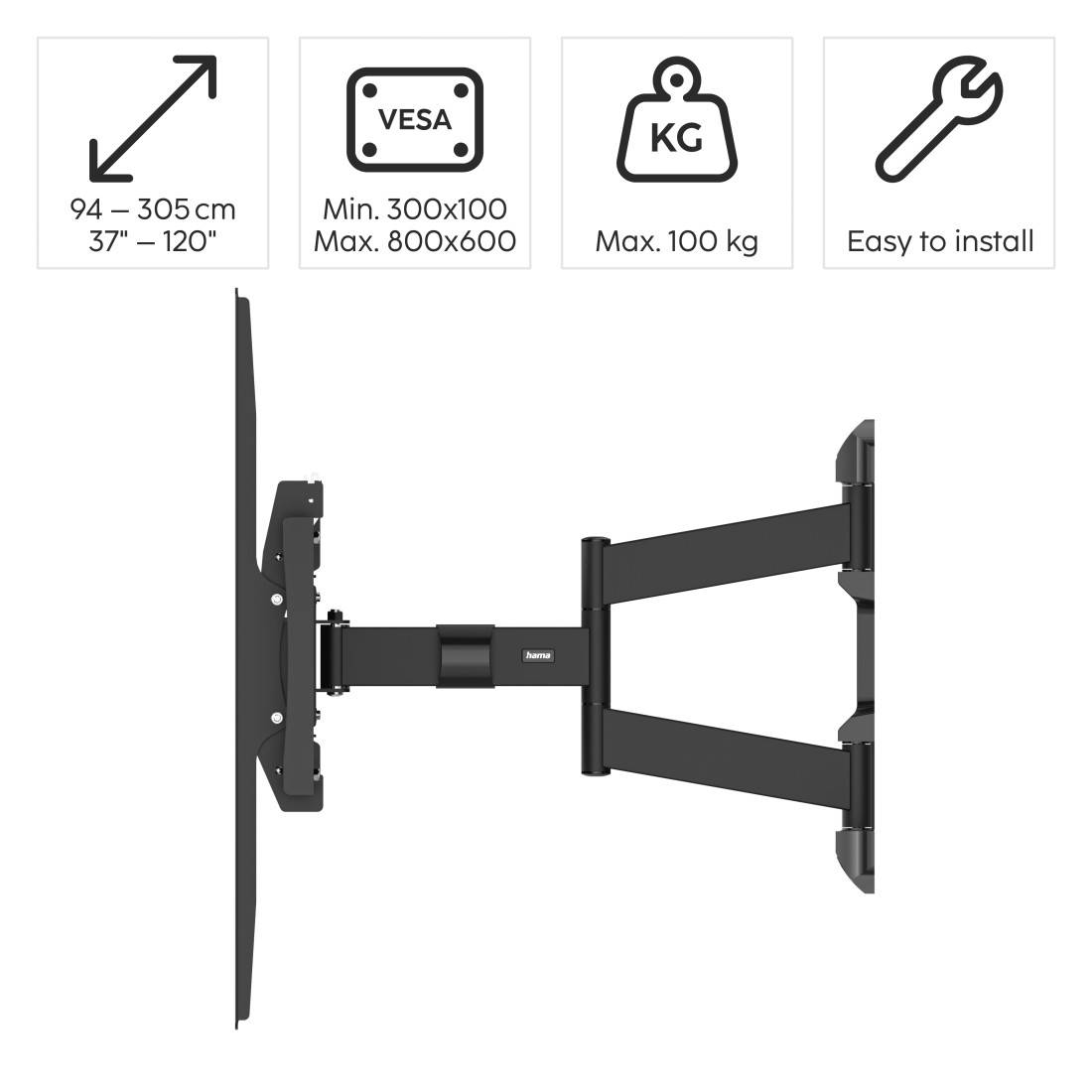 hama 00220839 TV-Wandhalterung, schwenkbar, neigbar, ausziehbar, 305cm (120"), bis 100 kg-1