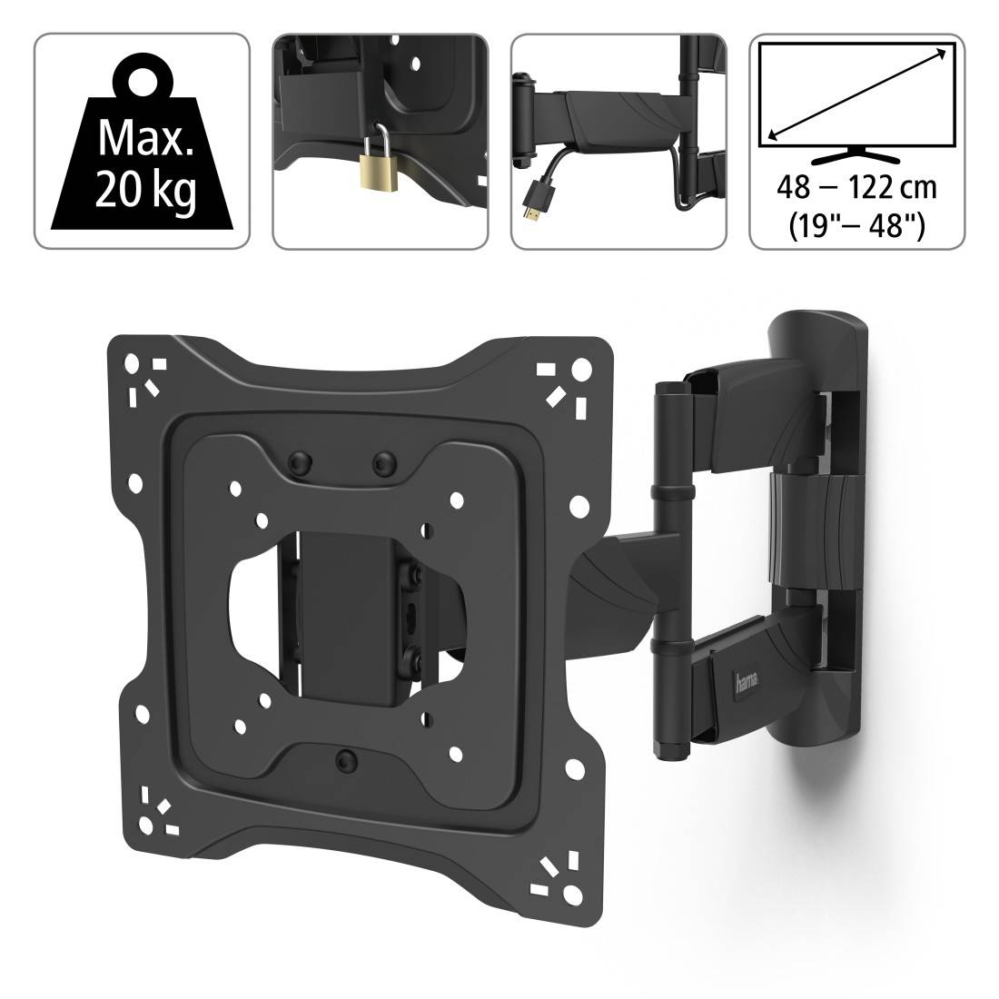 hama 00220865 TV-Wandhalterung, schwenkbar, neigbar, Diebstahlschutz, 122 cm (48"), 25 kg-1
