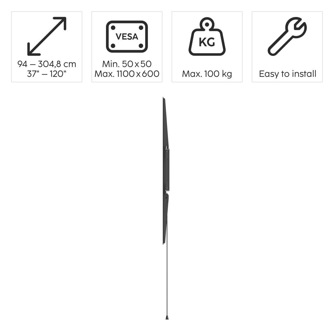 Hama 00220843, 94 cm (37""), 3,05 m (120""), 100 kg, 1100 x 600 mm, Schwarz-1