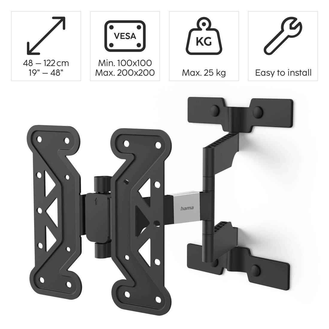hama 00220848 TV-Wandhalterung, schwenkbar, neigbar, extra flach, 122 cm (48") bis 25 kg-1