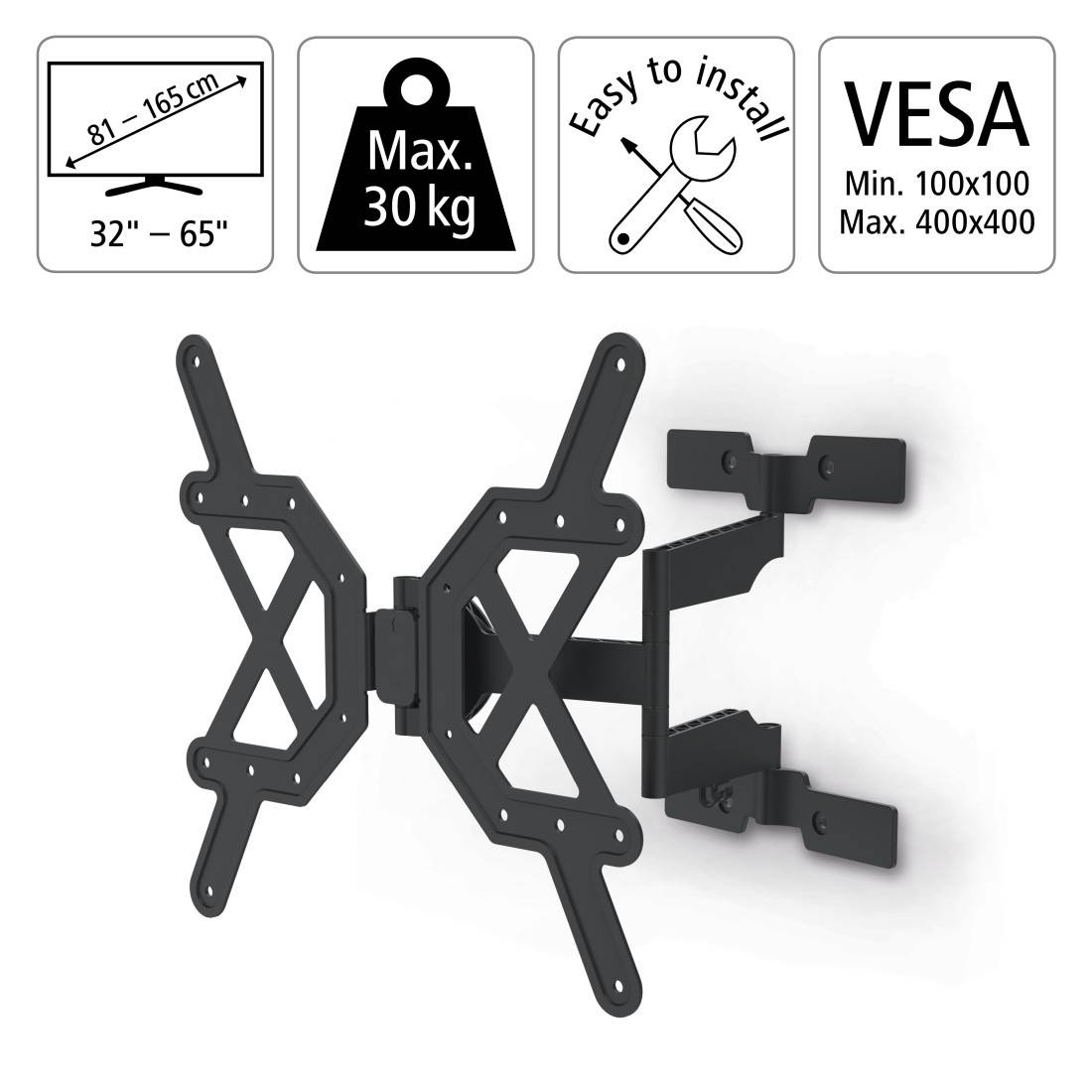 hama 00220849 TV-Wandhalterung, schwenkbar, neigbar, extra flach, 165 cm (65") bis 30 kg-1