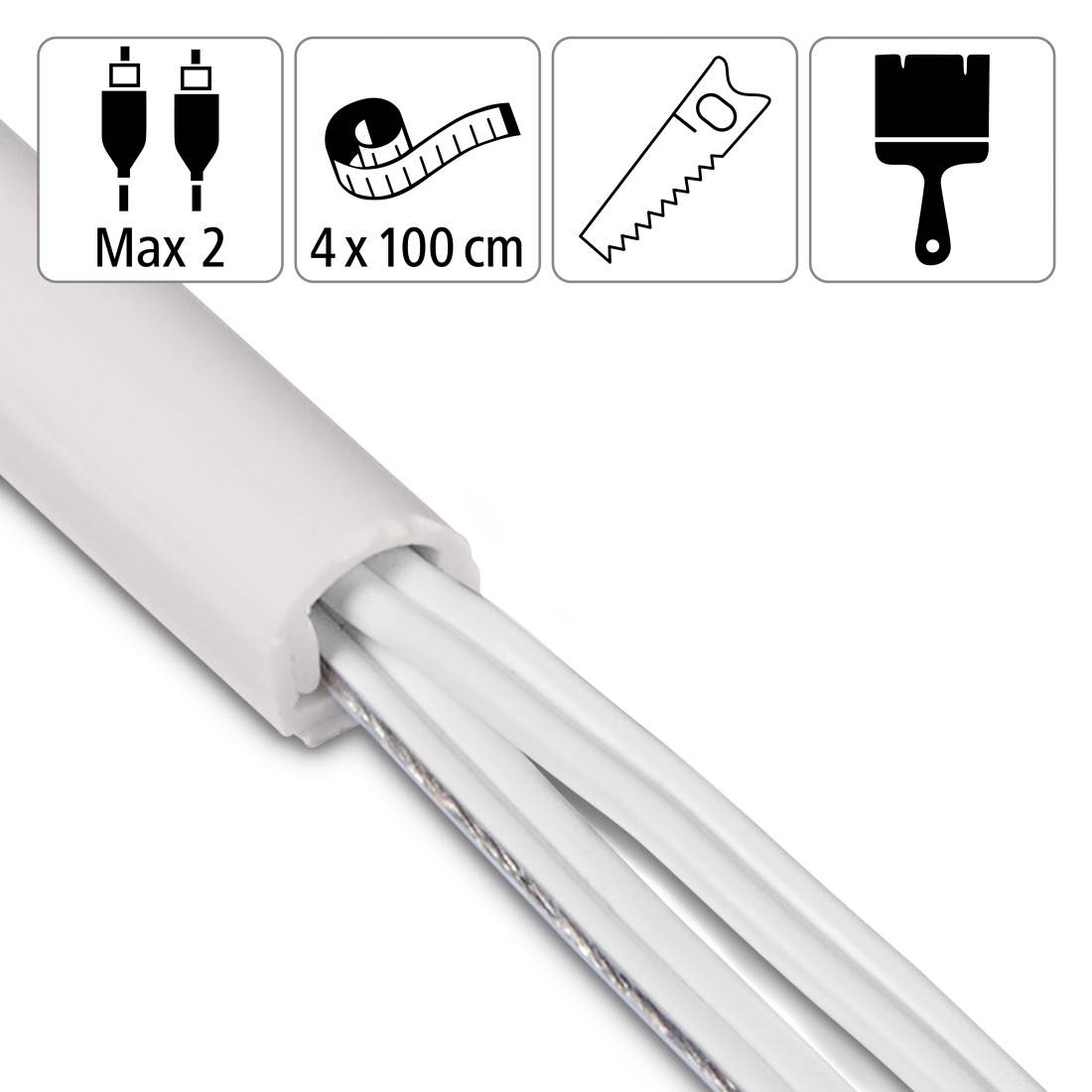 hama 00220980 Kabelkanal, 4 Stück, selbstklebend, halbrund, 100 x 1,1 x 1 cm, PVC, Weiß-1