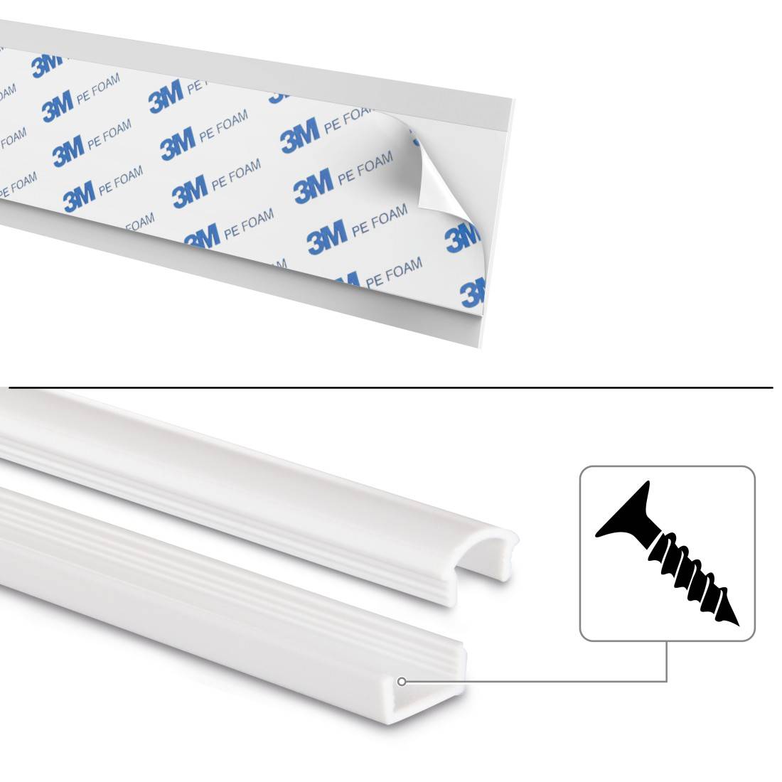 hama 00220980 Kabelkanal, 4 Stück, selbstklebend, halbrund, 100 x 1,1 x 1 cm, PVC, Weiß-2