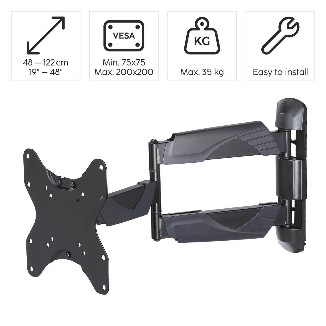 hama 00220827 TV-Wandhalterung, schwenkbar, neigbar, ausziehbar, 122 cm (48") bis 35 kg-1