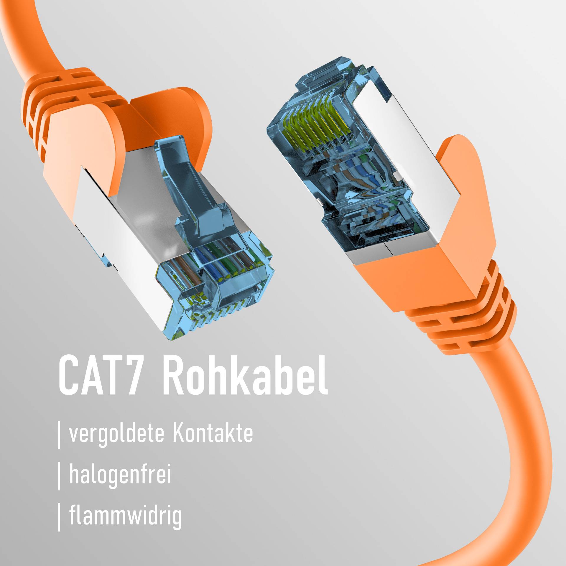 RJ45 PATCHKABEL mit CAT7 ROHKABEL ORANGE 15m, S/FTP PIMF Netzwerkkabel LAN DSL Ecommerce Patchkabel-2