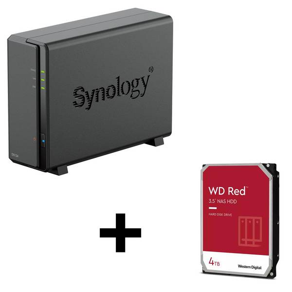 Synology DiskStation DS124 1-bay NAS server empty chassis + 1x WD Red SATA 3.5inch HDD 4TB