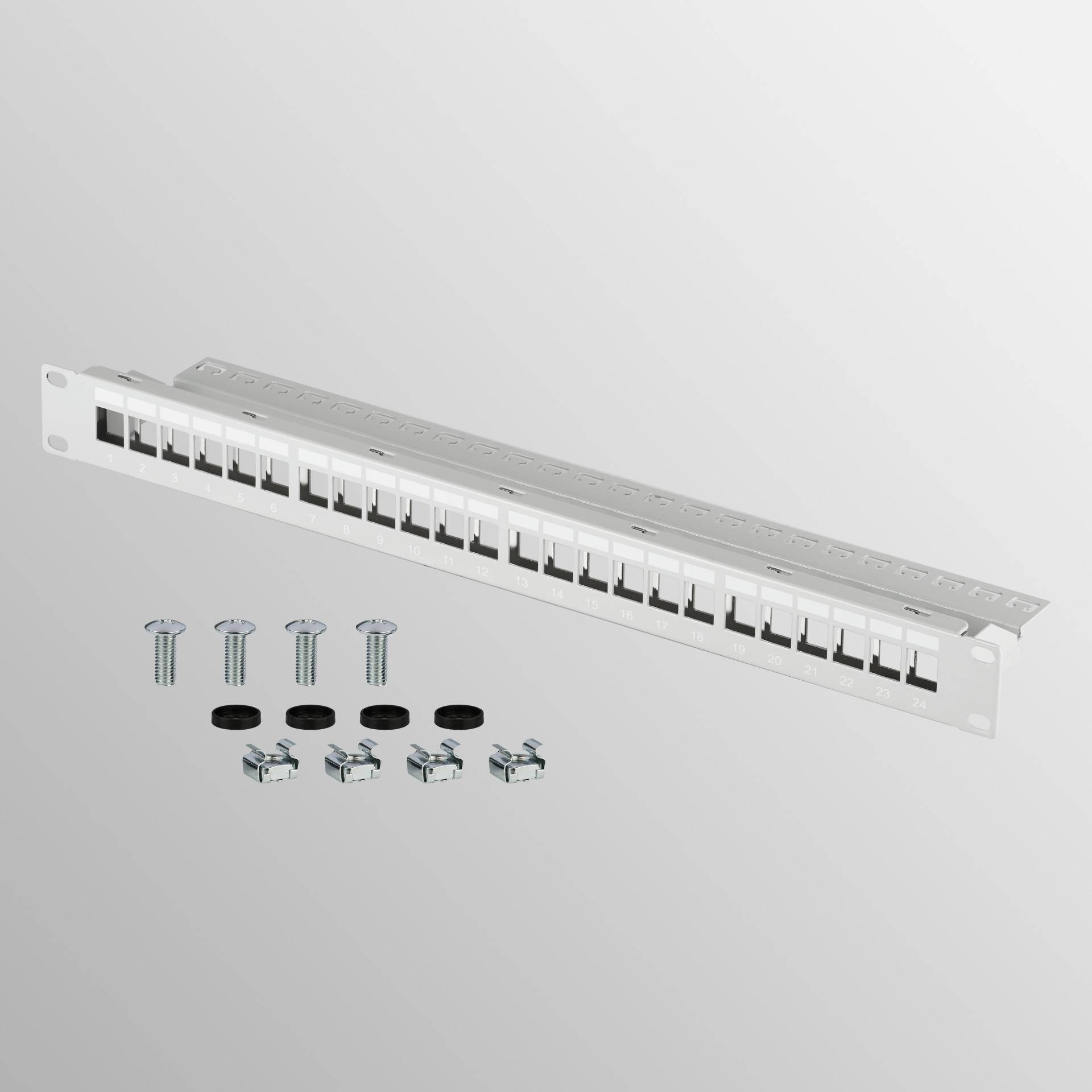 Verteilerfeld Patchpanel 19 Zoll 1HE, 24-Port, grau, ohne Keystone-4
