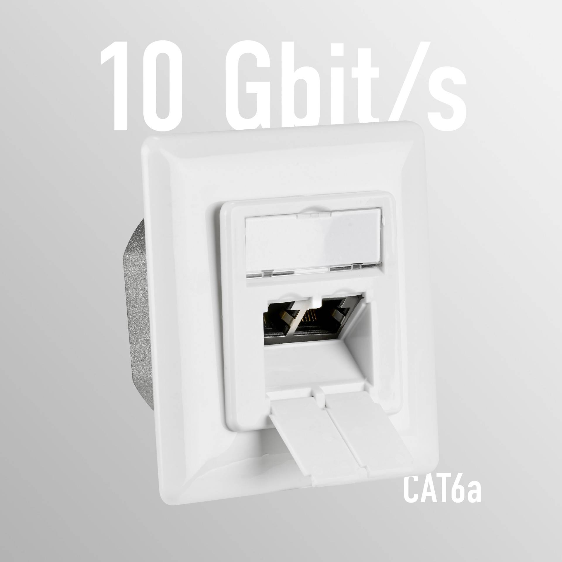 Netzwerkdose CAT6a Unterputz 2-fach RJ45, LSA+ Anschlußtechnik, Weiss Ecommerce Keystone Rahmen-1