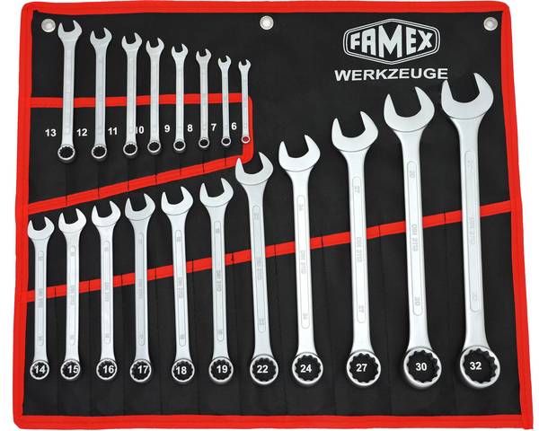 FAMEX 10349-19 Gabel-Ringschlüssel Satz in Tasche - Ringmaulschlüssel - Schraubenschlüssel Satz