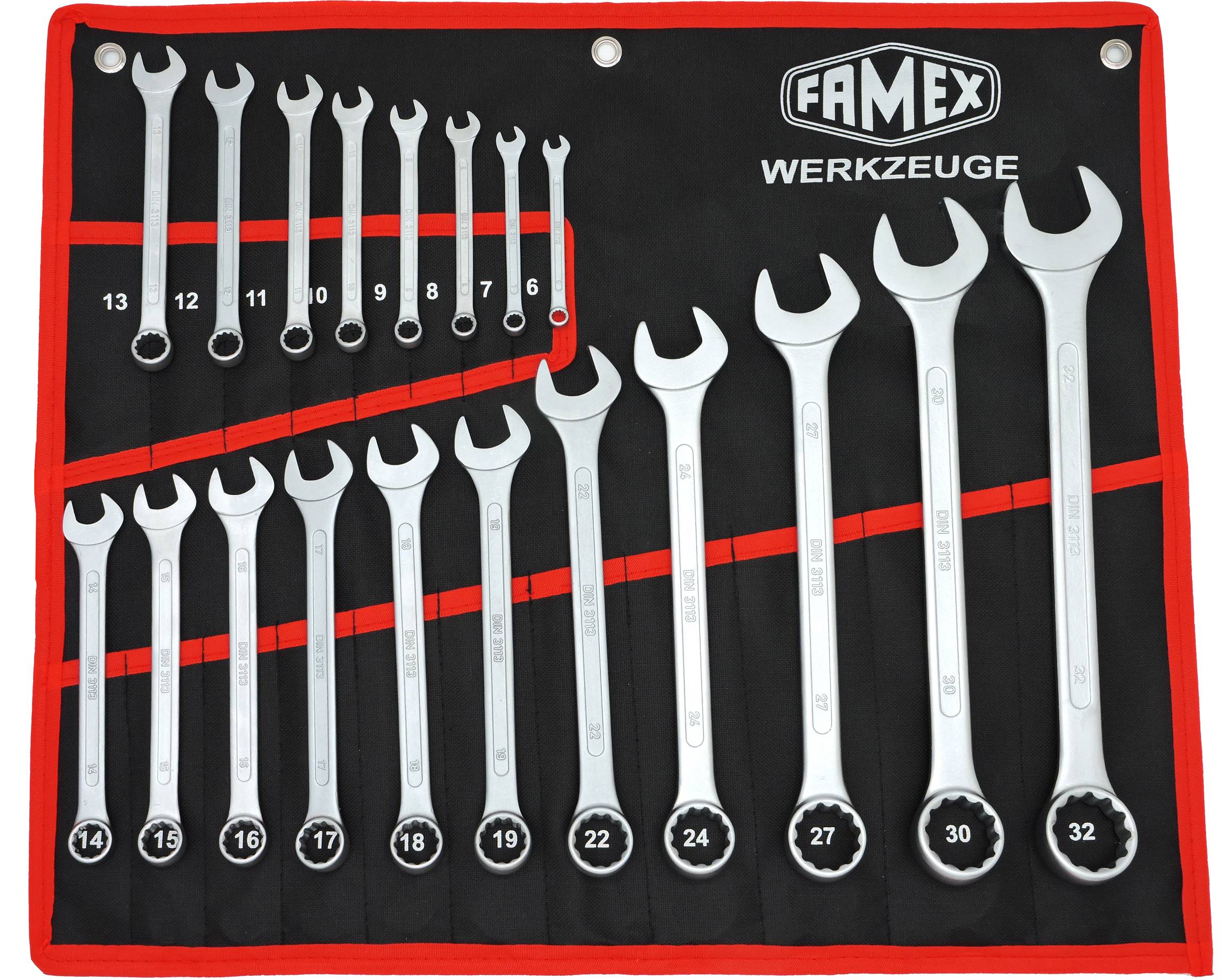 FAMEX 10349-19 Gabel-Ringschlüssel Satz in Tasche - Ringmaulschlüssel - Schraubenschlüssel Satz-0