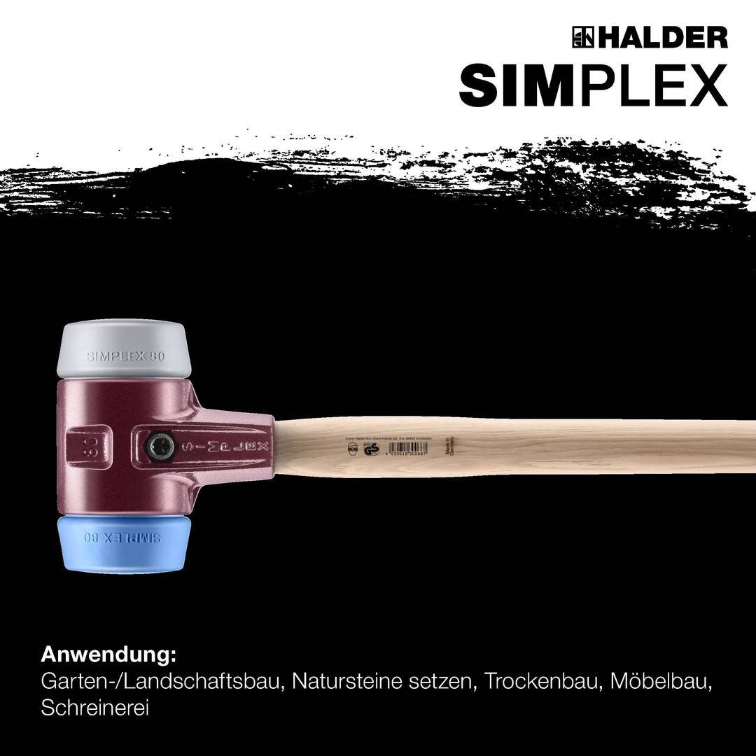 HALDER SIMPLEX Vorschlaghammer Ø 80 mm TPE-soft blau / TPE-mid grau mit Tempergussgehäuse-1