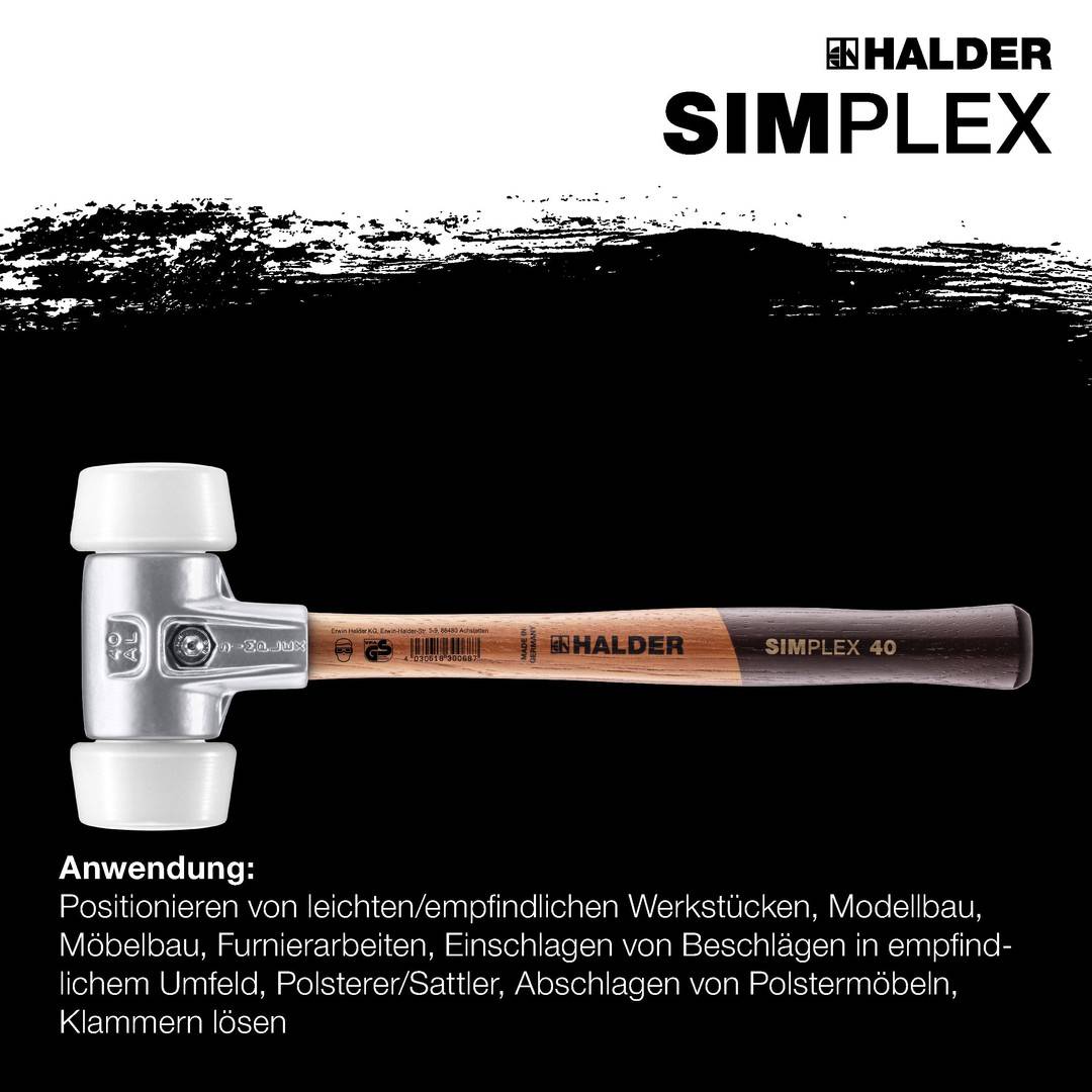 Schonhammer SIMPLEX Länge 330mm Kopf-D.50mm Holz Alu-Gehäuse Superplastik HALDER-1
