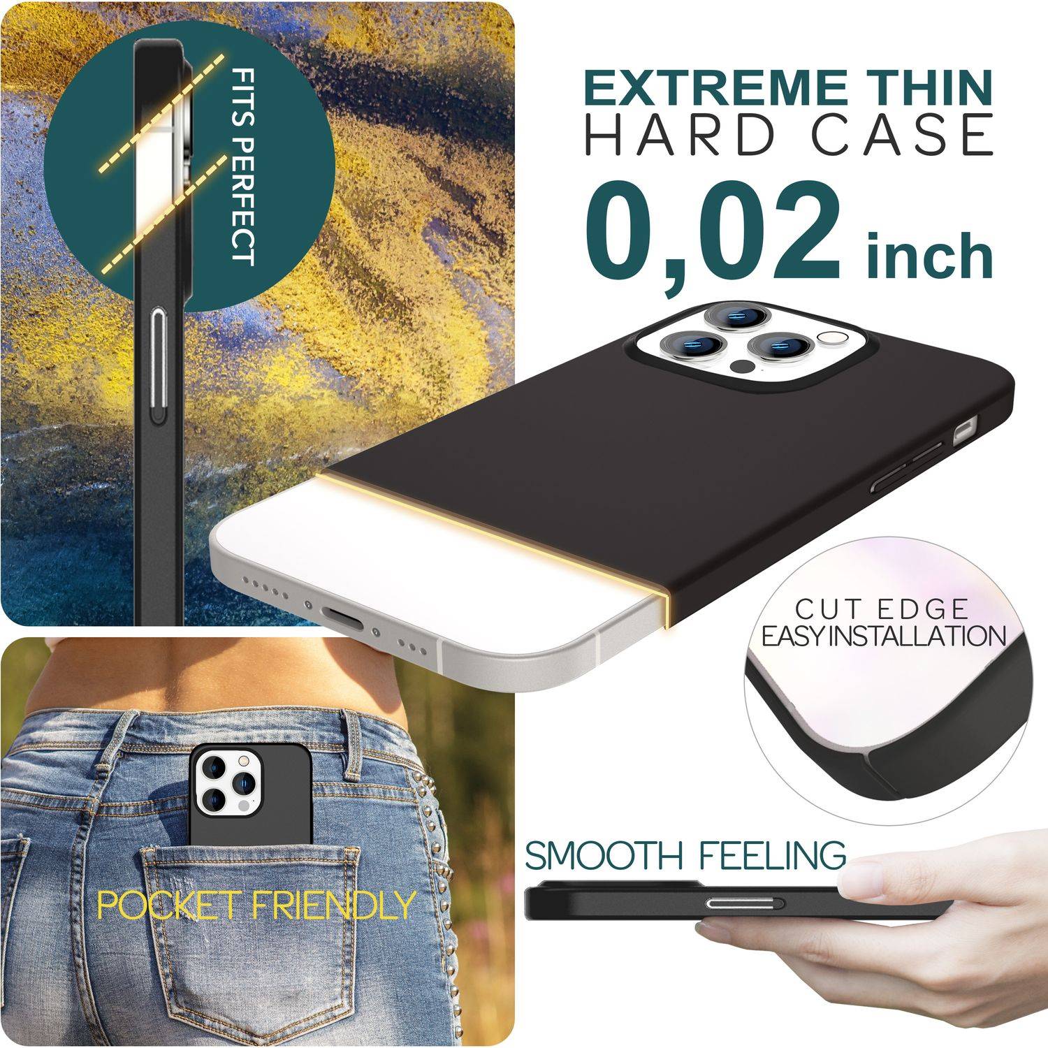 Dünne 0,5mm Hülle für iPhone 15 Pro Hard Case Ultra Slim Handyhülle Schutzhülle Schwarz-1