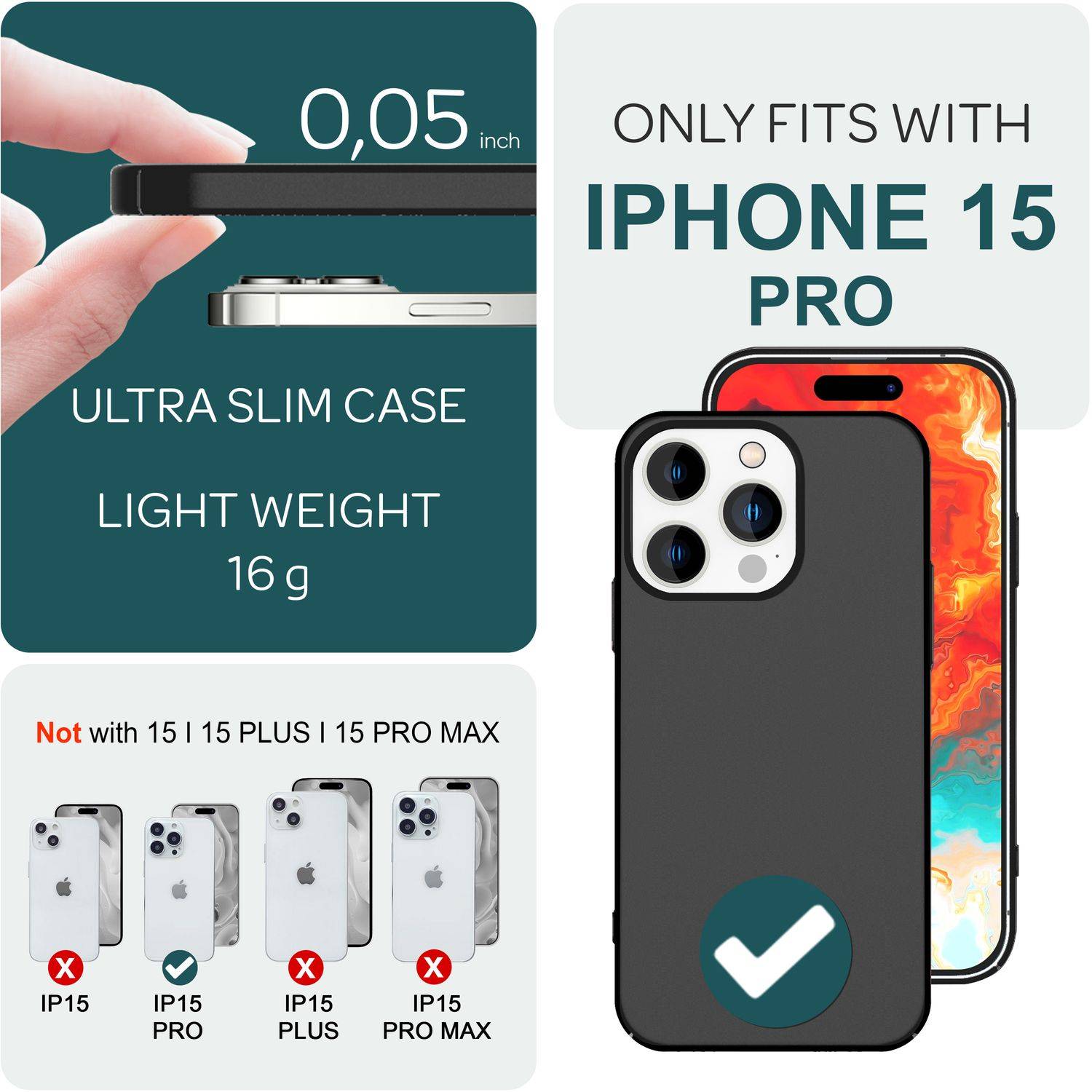 Dünne 0,5mm Hülle für iPhone 15 Pro Hard Case Ultra Slim Handyhülle Schutzhülle Schwarz-3
