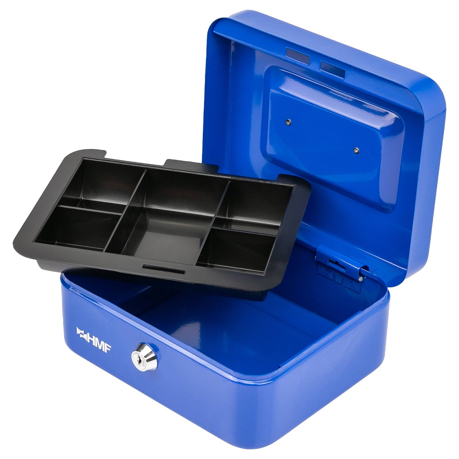 HMF Geldkassette abschließbar, Kasse mit Münzeinsatz, 5 Münzfächer, 20 x 16 x 9 cm, Blau-1