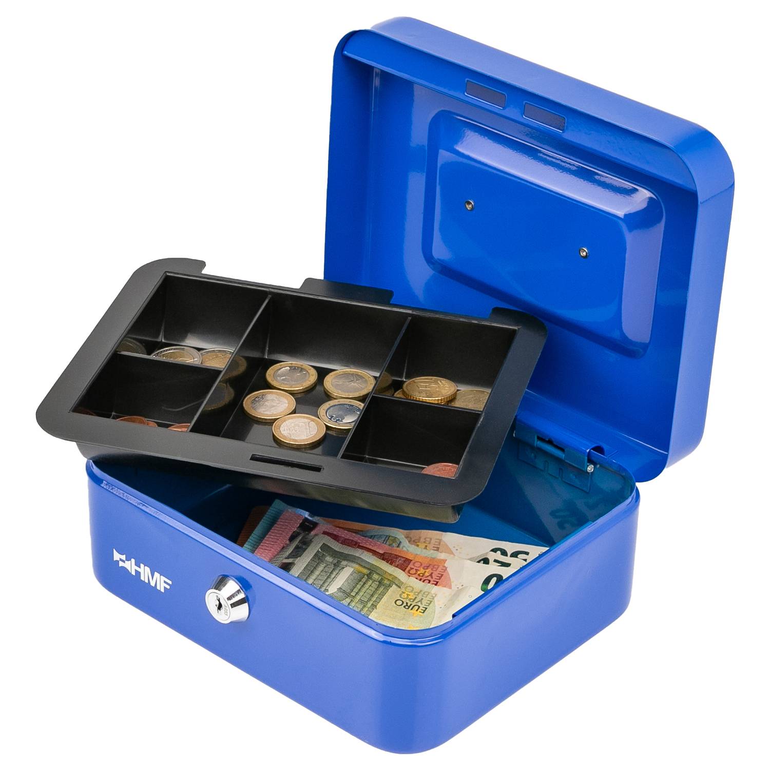 HMF Geldkassette abschließbar, Kasse mit Münzeinsatz, 5 Münzfächer, 20 x 16 x 9 cm, Blau-3