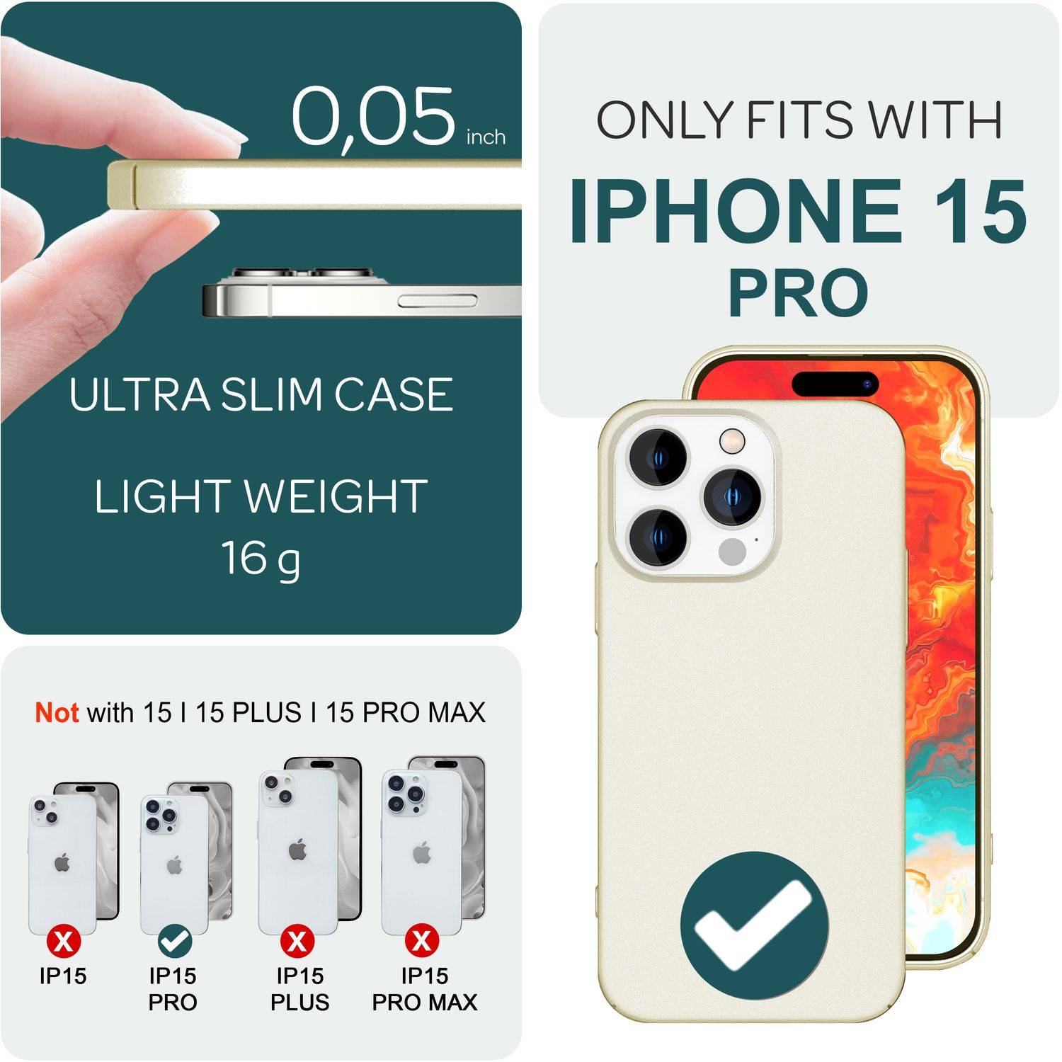 Dünne 0,5mm Hülle für iPhone 15 Pro Hard Case Ultra Slim Handyhülle Schutzhülle Creme Beige-3
