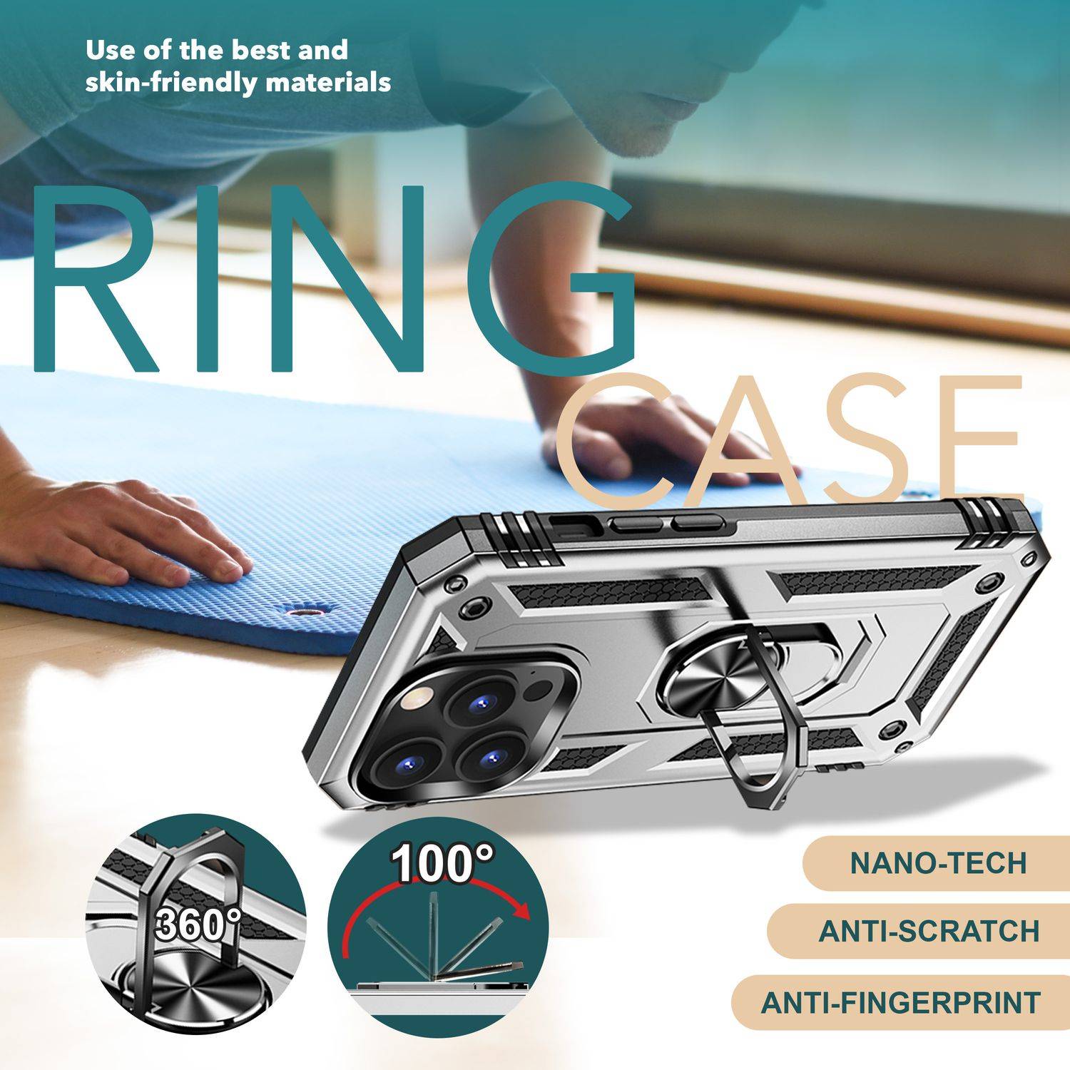 Panzer Hülle mit Ring für iPhone 15 Pro Outdoor Handyhülle Case Extrem Schutz Silber-2