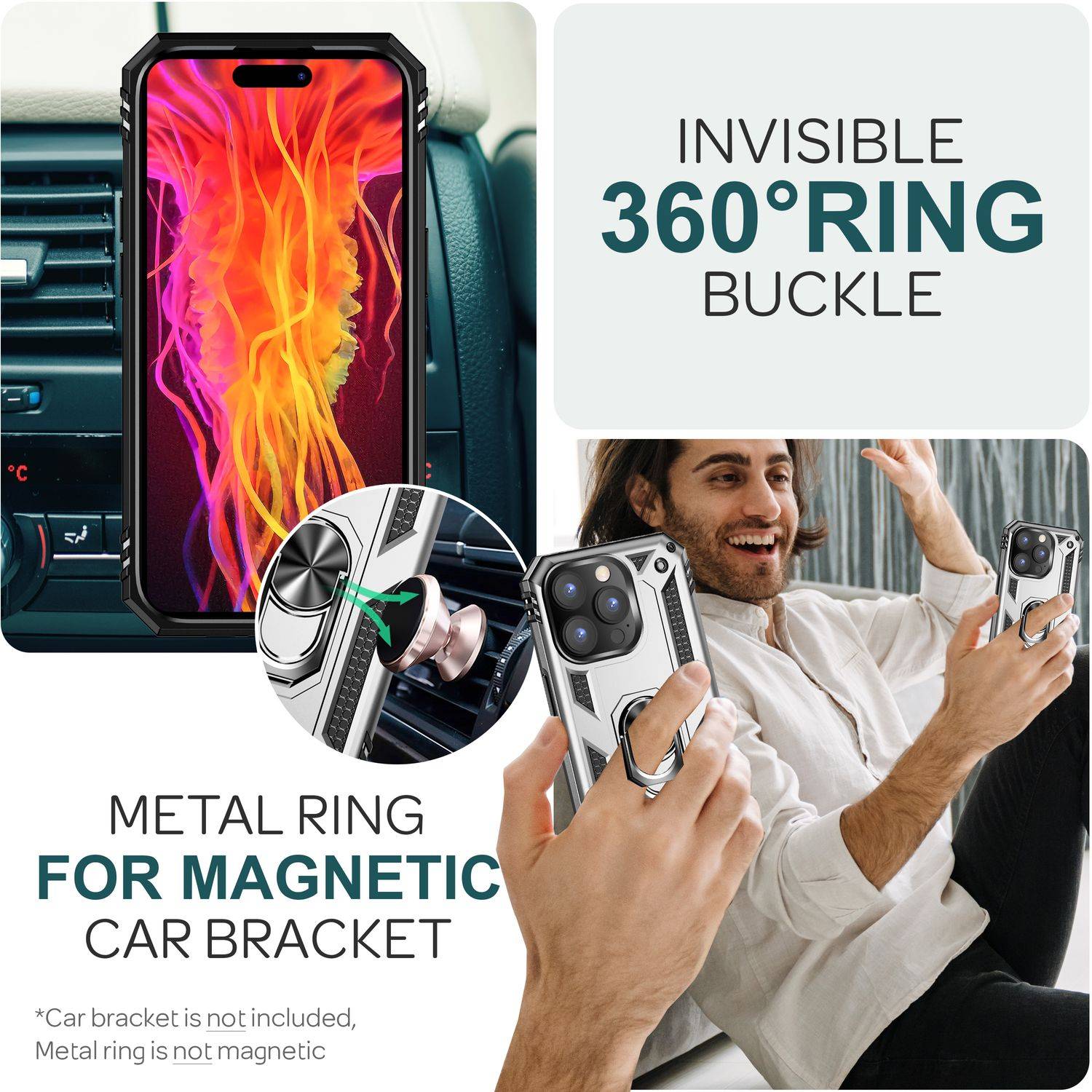 Panzer Hülle mit Ring für iPhone 15 Pro Outdoor Handyhülle Case Extrem Schutz Silber-4