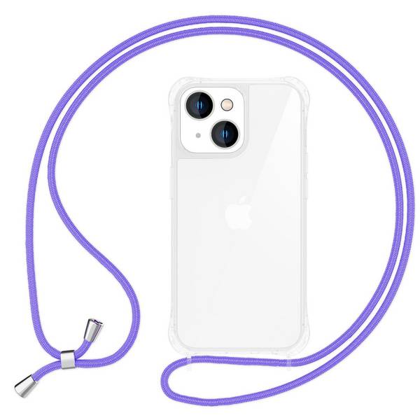 Hülle mit Band für iPhone 15 Handyhülle Umhängen Schutz Case Handy Kette Kordel Lila