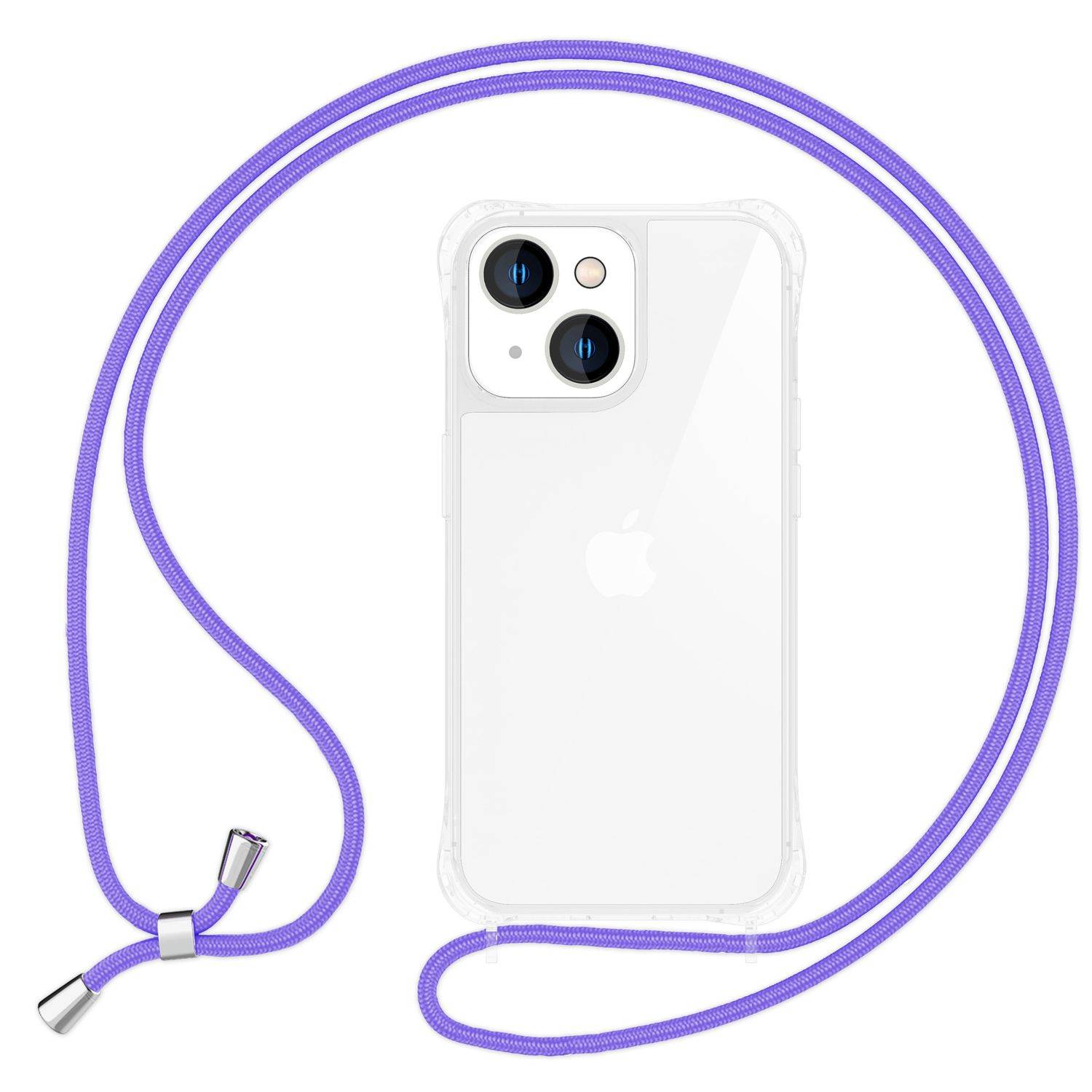 Hülle mit Band für iPhone 15 Handyhülle Umhängen Schutz Case Handy Kette Kordel Lila-0