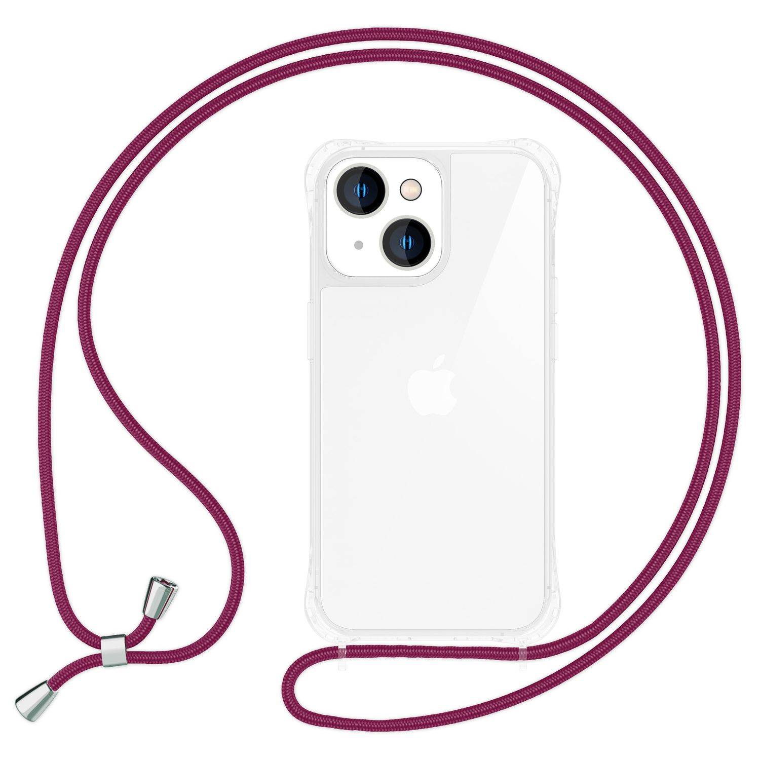 Hülle mit Band für iPhone 15 Plus Handyhülle Umhängen Handy Kette Kordel Case Rot-0