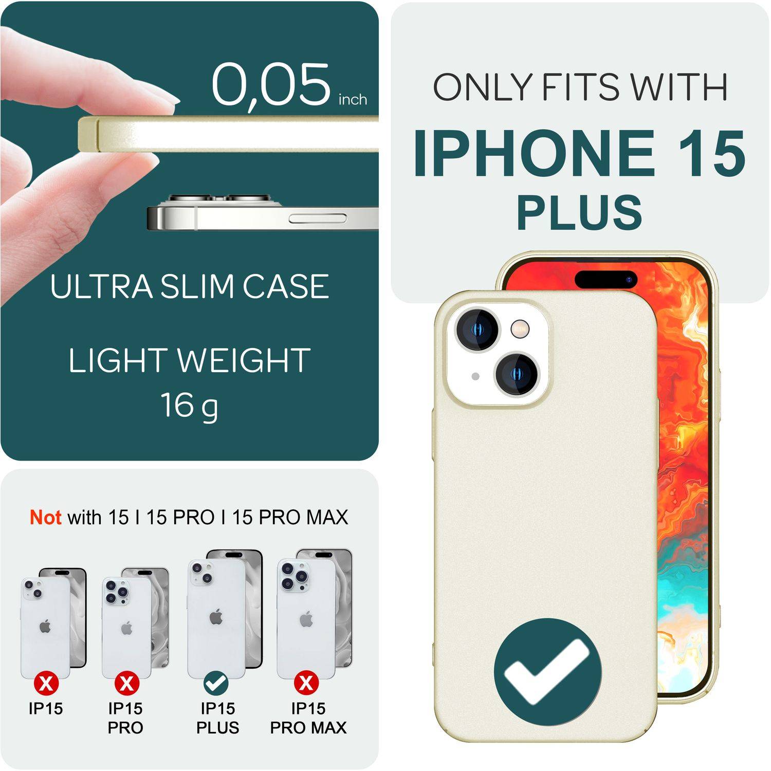 Dünne 0,5mm Hülle für iPhone 15 Plus Hard Case Ultra Slim Handyhülle Schutzhülle Creme Beige-3