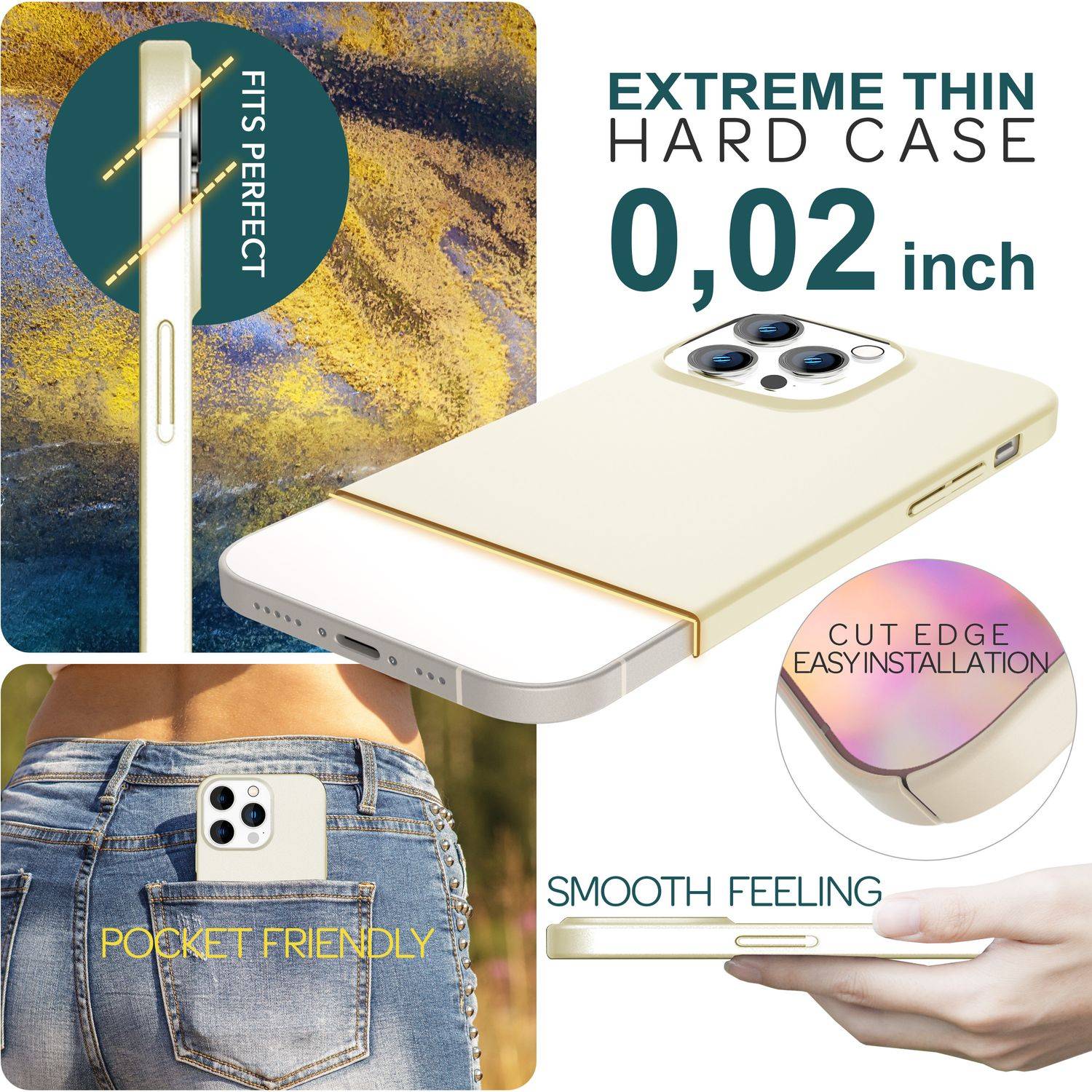 Dünne 0,5mm Hülle für iPhone 15 Pro Max Hard Case Ultra Slim Schutz Handyhülle Creme Beige-1