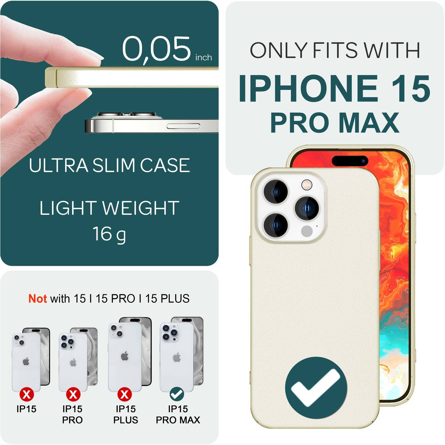 Dünne 0,5mm Hülle für iPhone 15 Pro Max Hard Case Ultra Slim Schutz Handyhülle Creme Beige-3