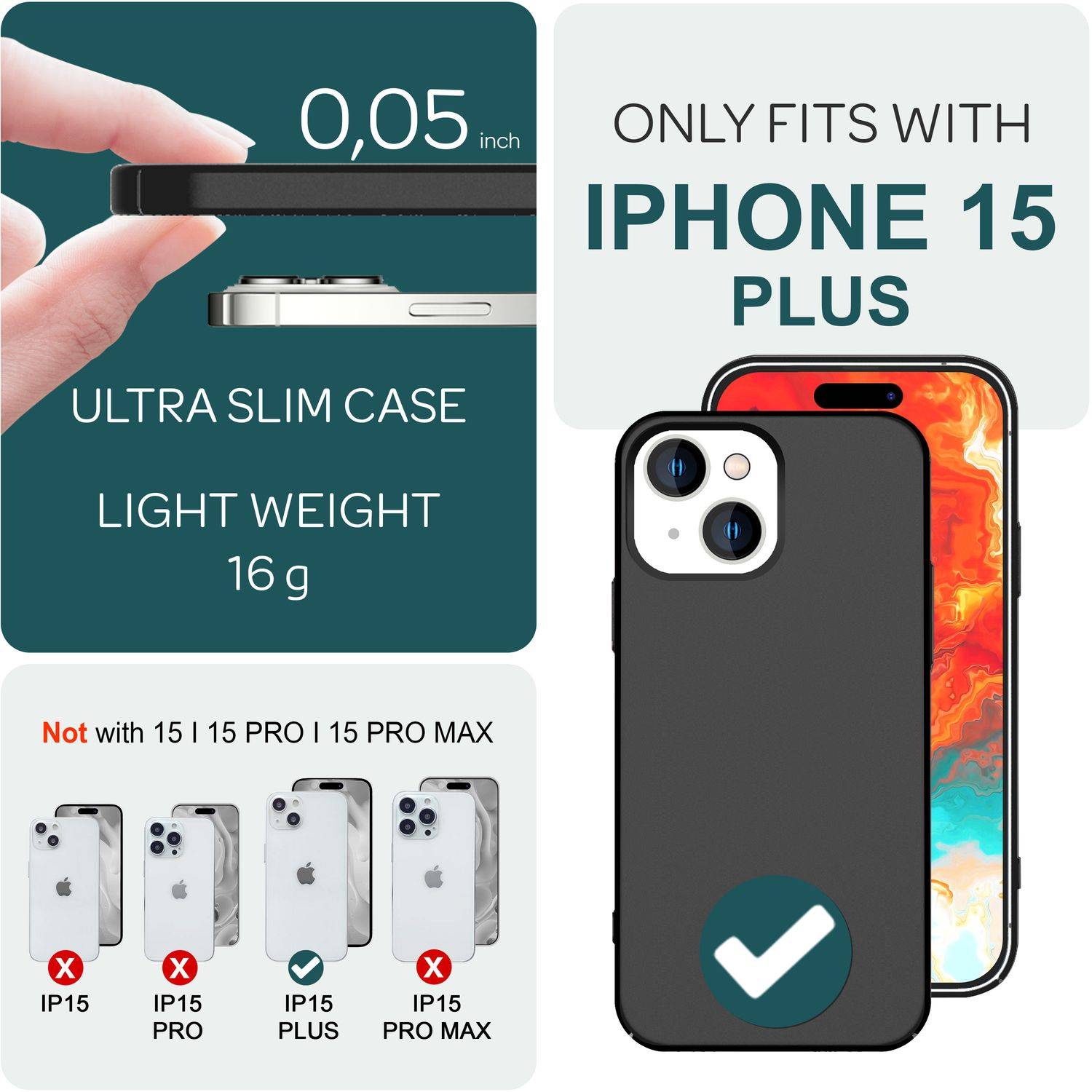 Dünne 0,5mm Hülle für iPhone 15 Plus Hard Case Ultra Slim Handyhülle Schutzhülle Schwarz-3