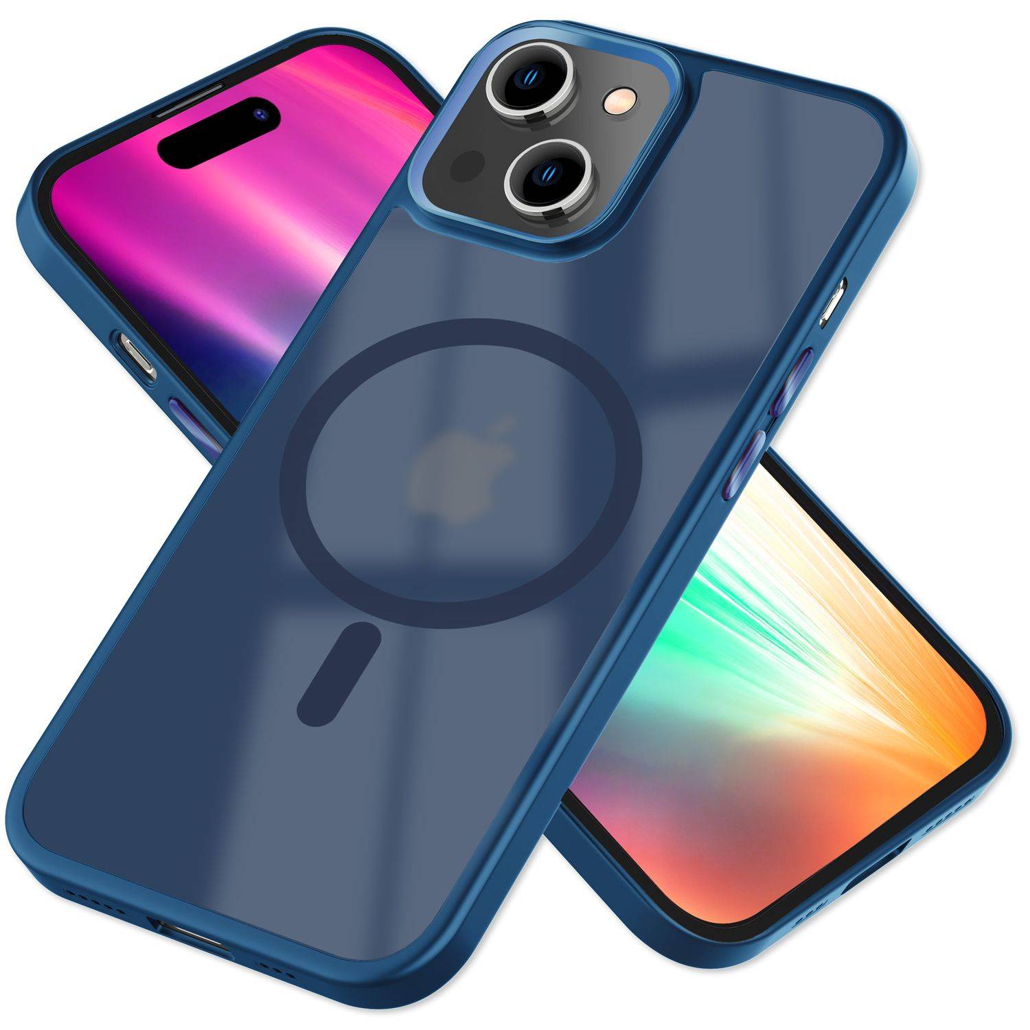 MagSafe Hülle Hybrid für iPhone 15 Frosted Hard Case Schutz Rand Handyhülle Etui Dunkelblau-0