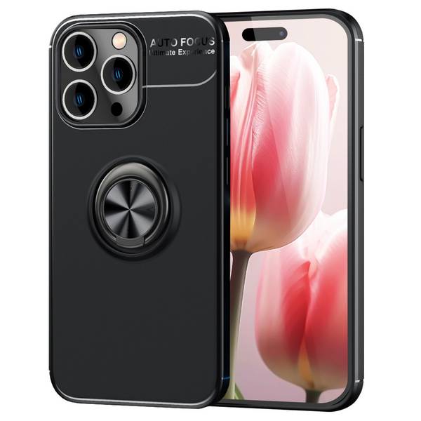 Hülle mit Ring für iPhone 15 Pro Max Silikon Handyhülle Schutz Case Ringhülle Schwarz