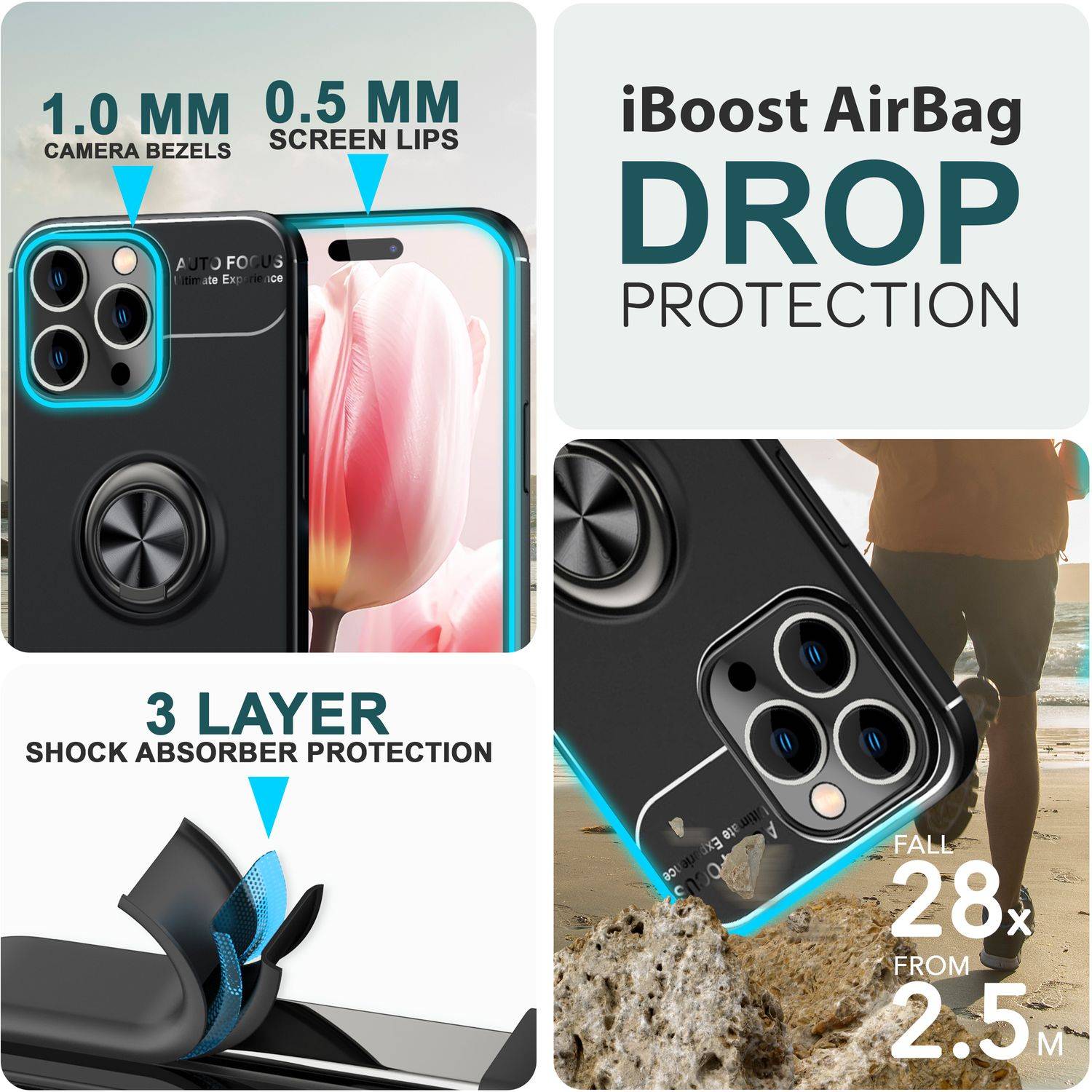 Hülle mit Ring für iPhone 15 Pro Max Silikon Handyhülle Schutz Case Ringhülle Schwarz-1