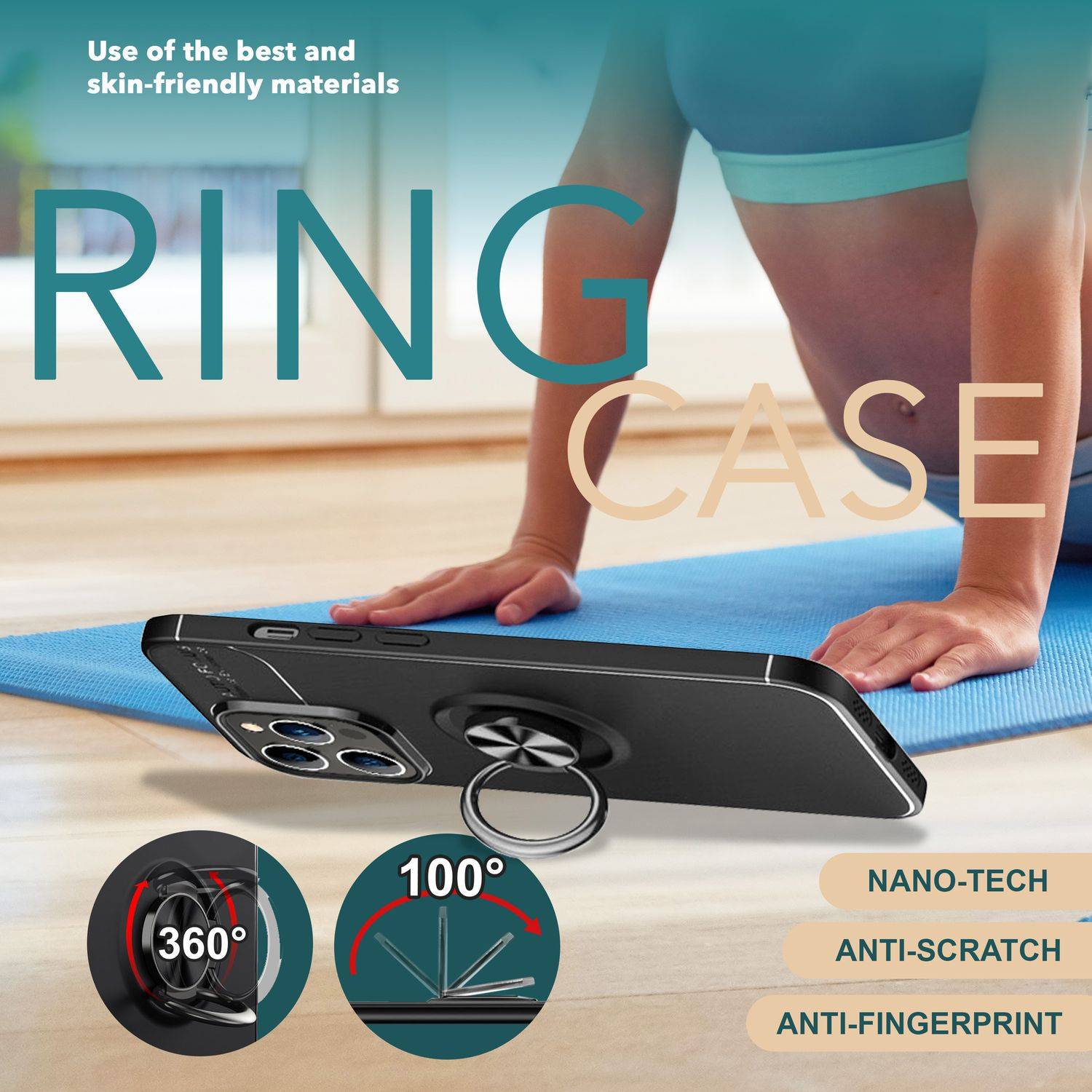 Hülle mit Ring für iPhone 15 Pro Max Silikon Handyhülle Schutz Case Ringhülle Schwarz-2