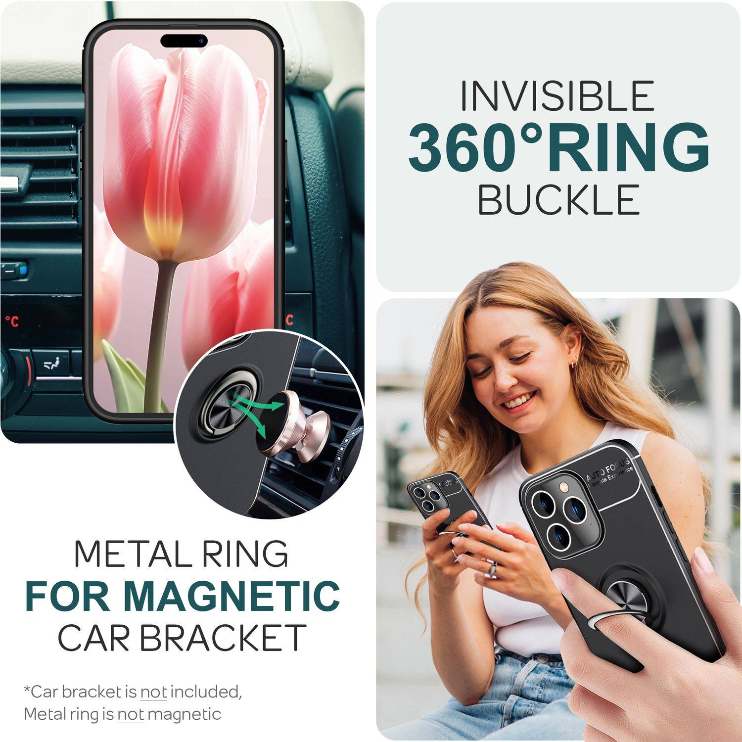 Hülle mit Ring für iPhone 15 Pro Max Silikon Handyhülle Schutz Case Ringhülle Schwarz-4