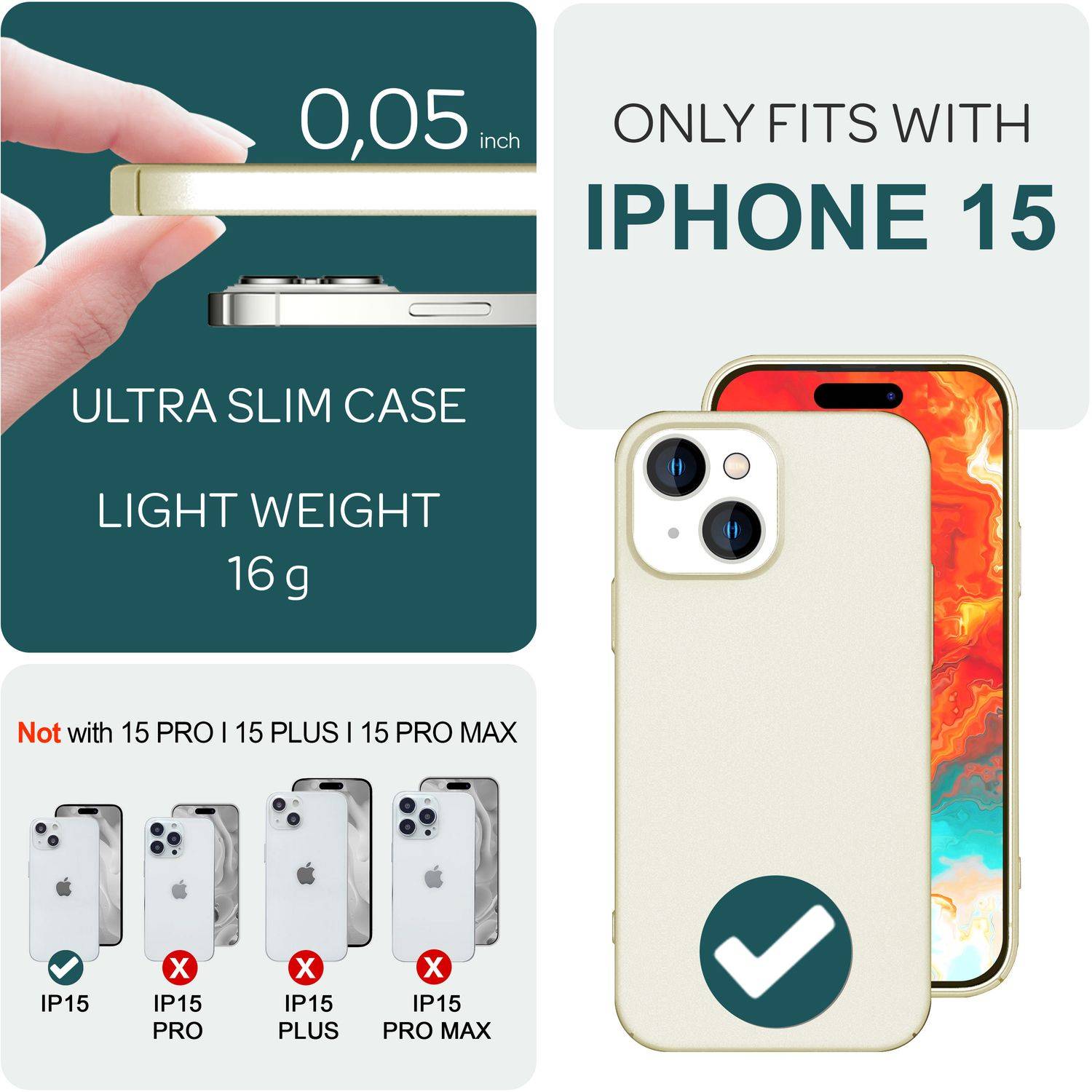 Dünne 0,5mm Hülle für iPhone 15 Hard Case Matt Ultra Slim Handyhülle Schutzhülle Creme Beige-3