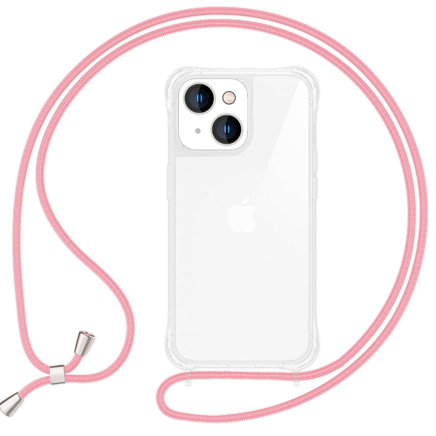 Hülle mit Band für iPhone 15 Plus Handyhülle Umhängen Handy Kette Kordel Case Rosa-0